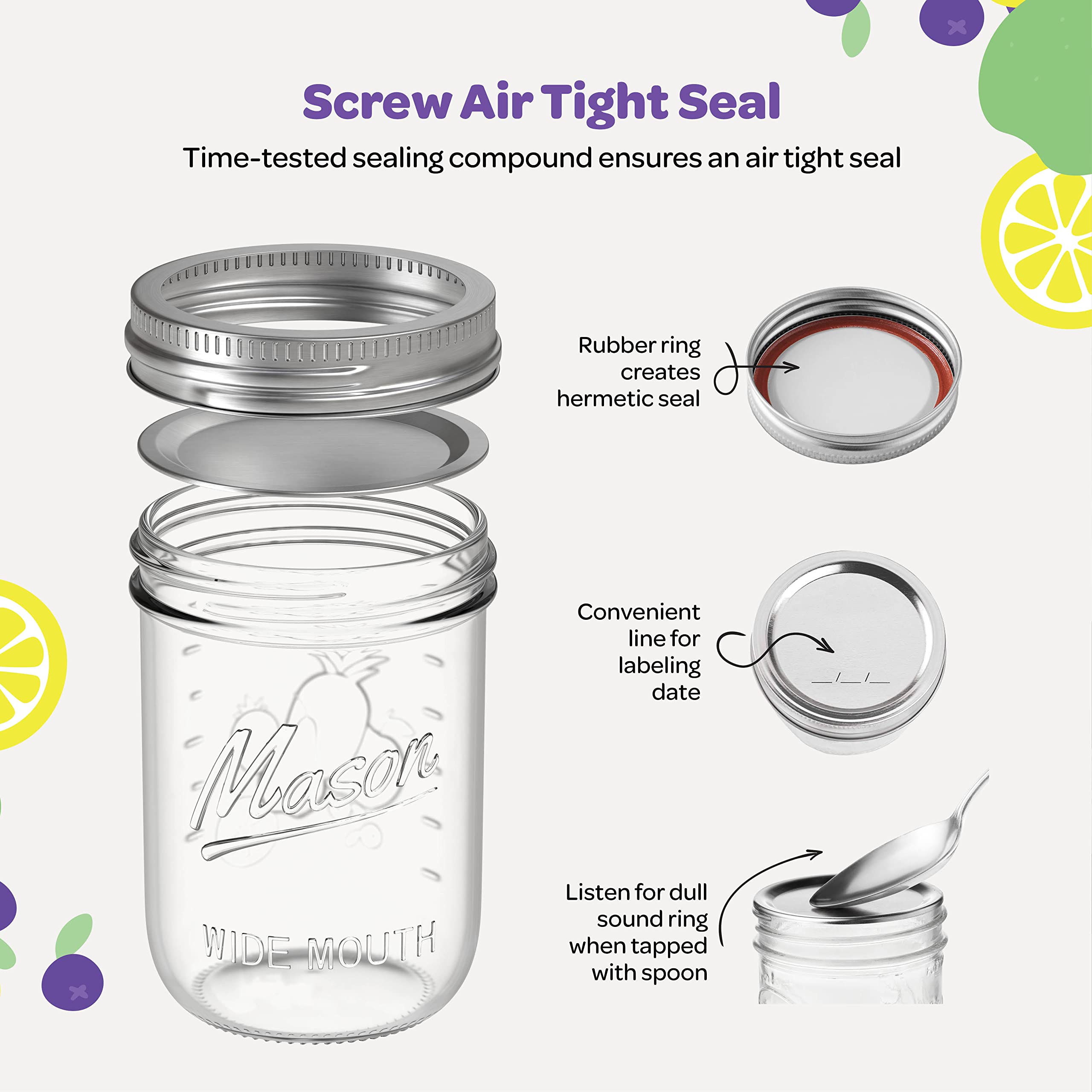 Sewanta Wide Mouth Mason Jars 16 Oz [18 Pack] With Mason Jar Lids And Bands, Mason Jars 16 Oz - For Canning, Fermenting, Picklin
