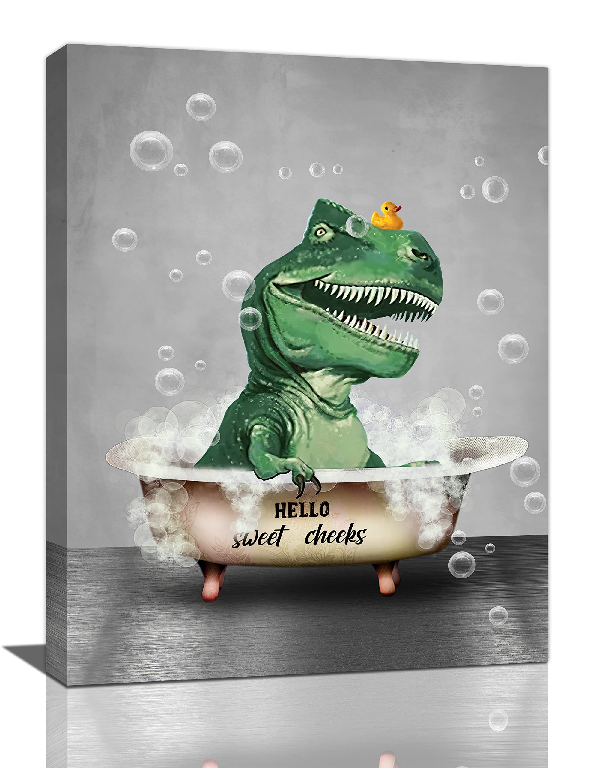 Funny Dinosaur Bathroom Wall Art Dinosaur Bathroom Pictures Wall Decor Animal Dinosaur In Bathtub Canvas Painting Print Rustic F