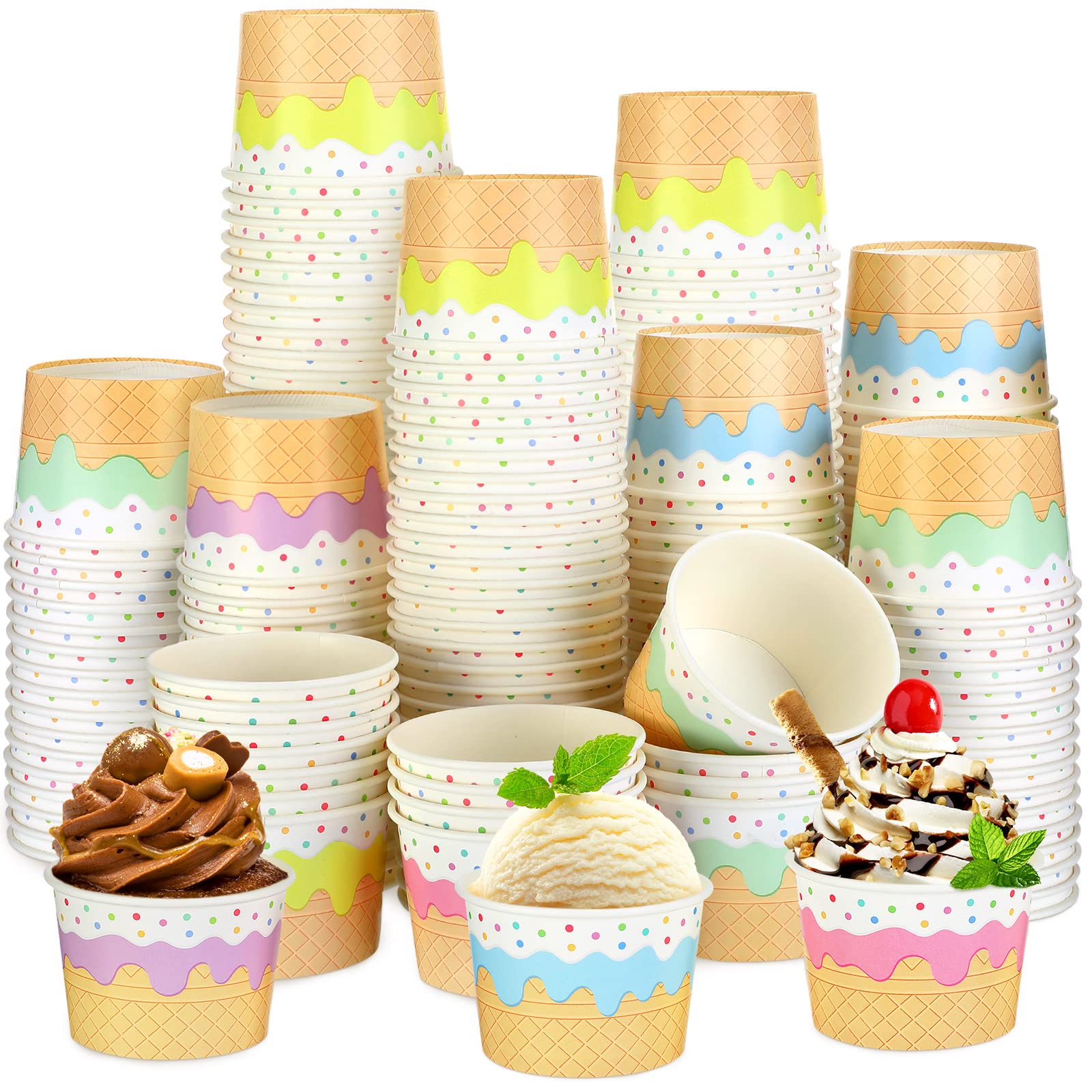 Panelee 100 Pcs Ice Cream Bowls 9 oz Ice Cream Cups Disposable Ice Cream Containers Sundae Bowls Paper Dessert Bowls for Summer 