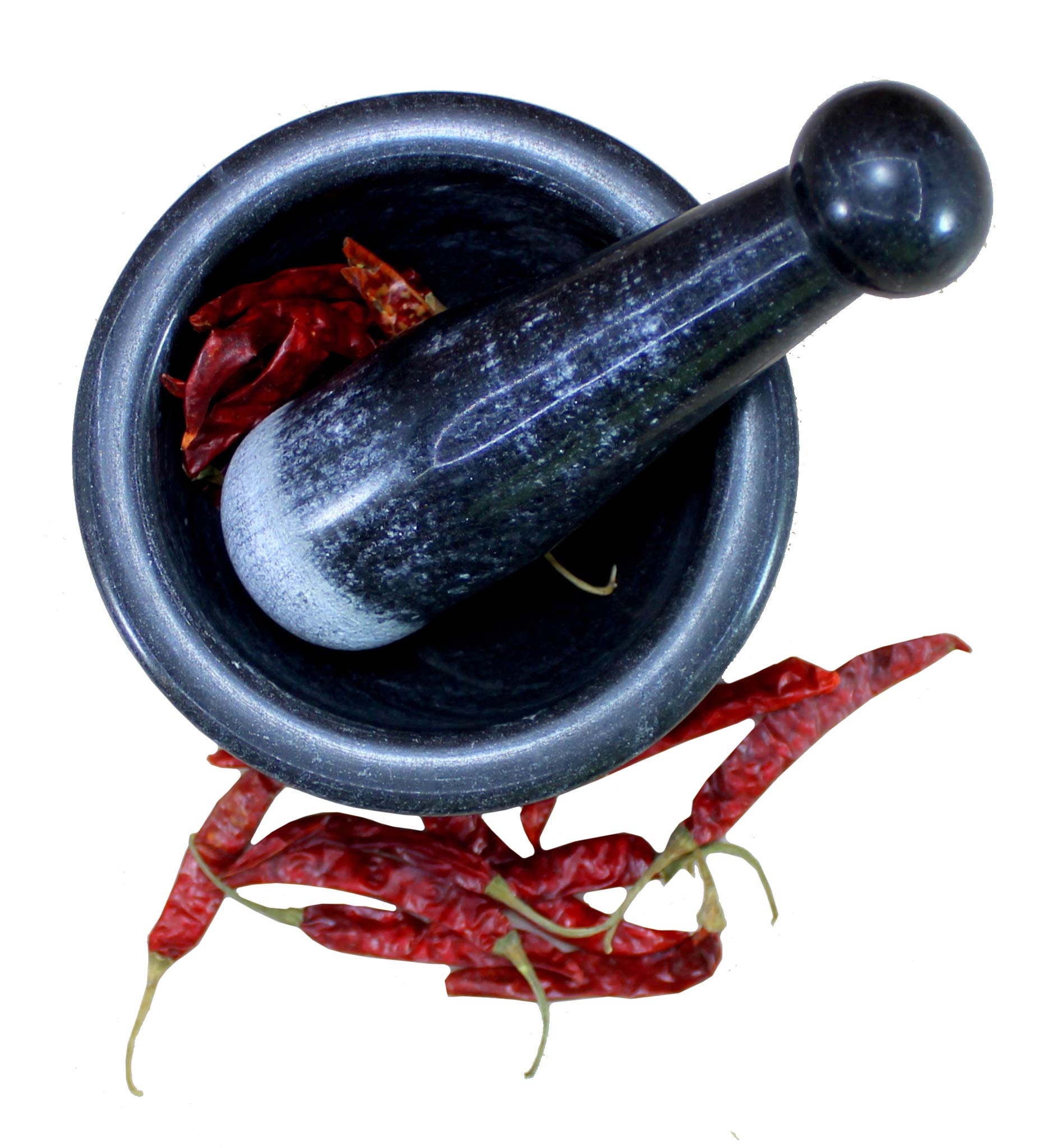 Kleo 5'' Diameter Natural Stone Mortar And Pestle Set As Spice Grinder, Medicine Masher - Okhli & Musal (Black)