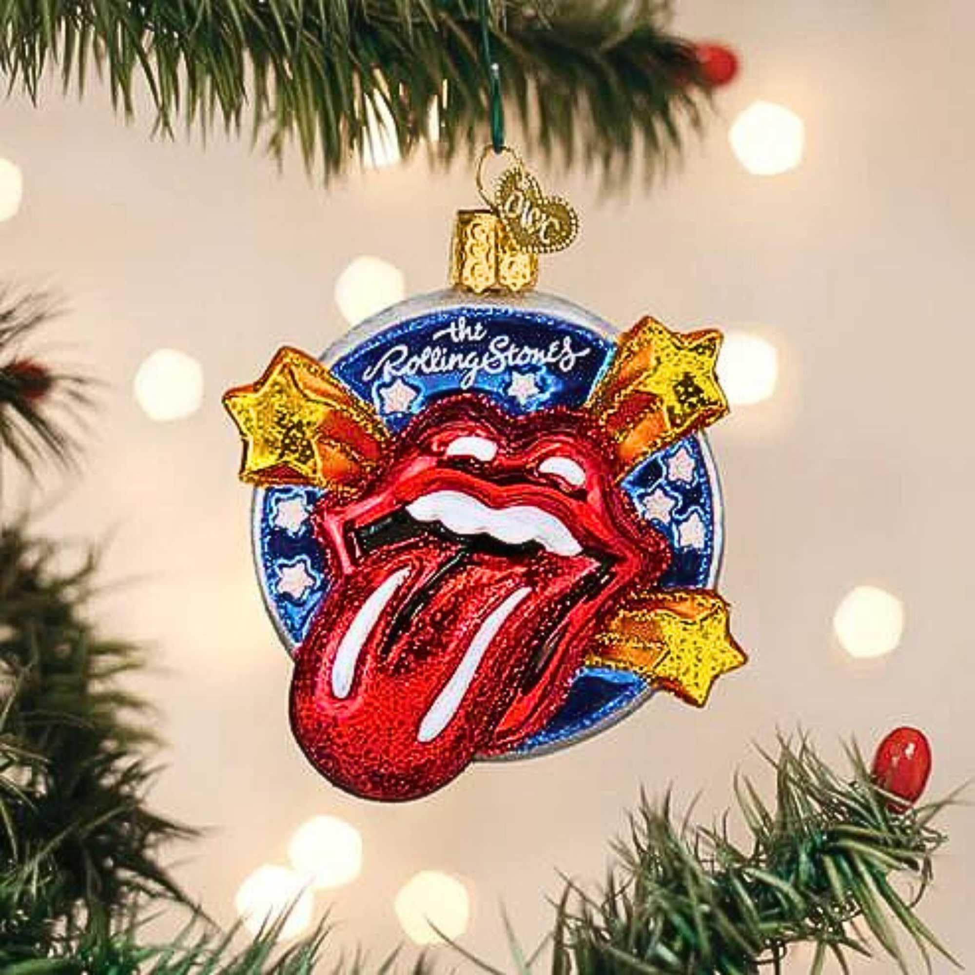 Old World Christmas The Rolling Stones Tongue Glass Blown Ornament for Christmas Tree, Handcrafted Holiday Decoration, Music Col