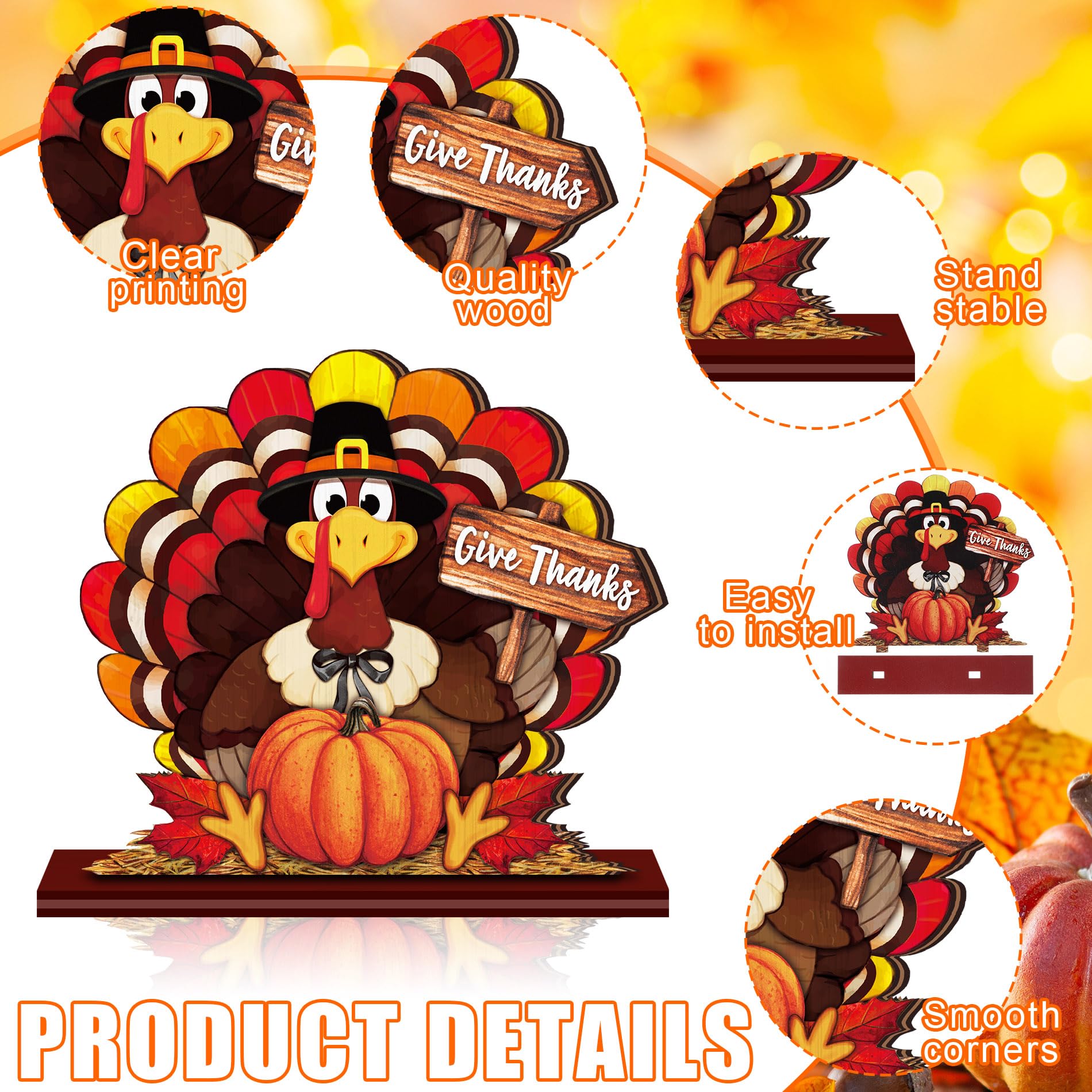 Cinnvoice 6 Pcs Thanksgiving Day Wooden Table Decorations Wood Tabletop Sign Centerpiece Rustic Decorations for Office Desk Farm