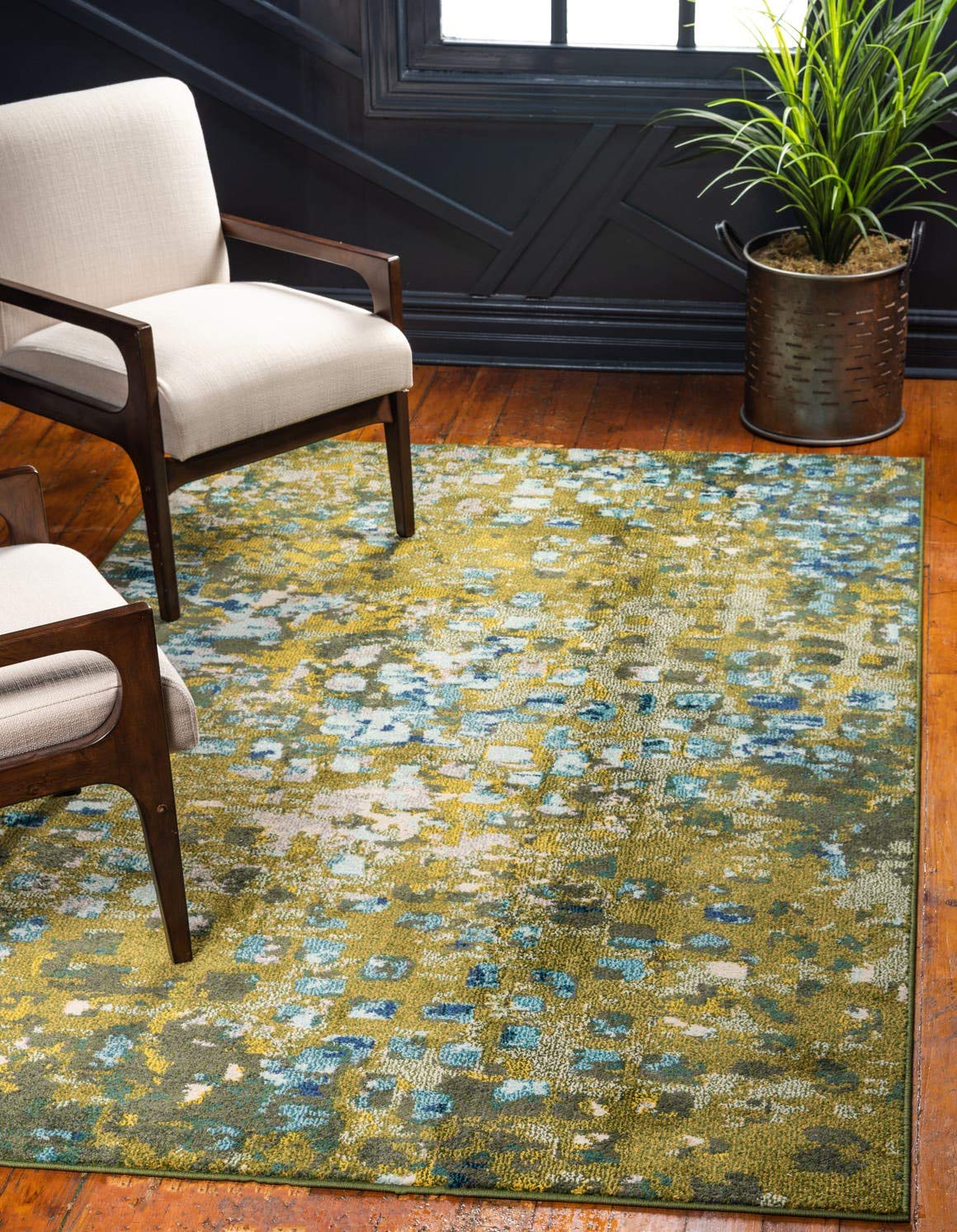 Unique Loom Jardin Collection Colorful, Vibrant, Abstract, Modern Area Rug, 10 ft 6 in x 16 ft 5 in, Green/Olive
