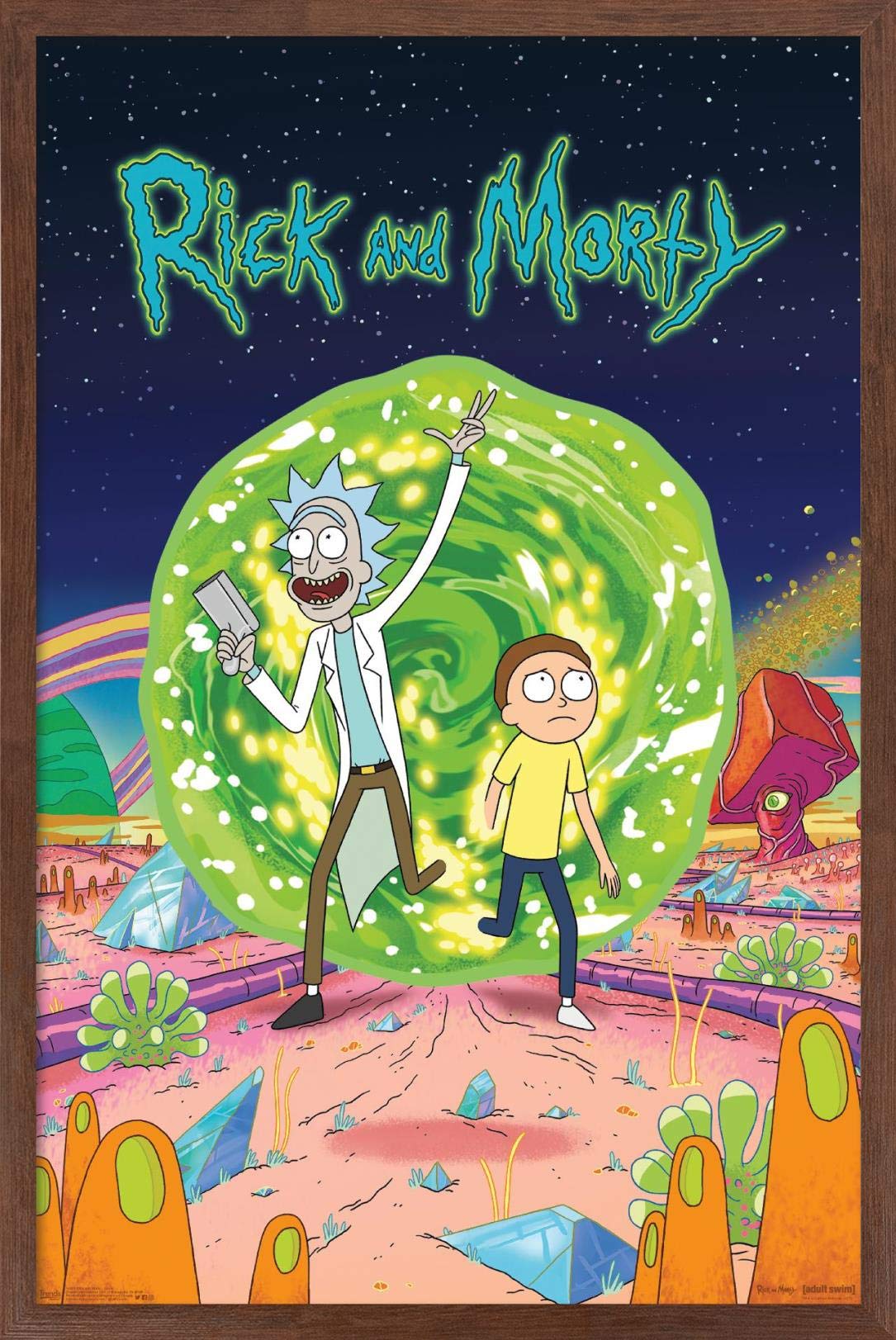 Trends International Rick And Morty - Cover Wall Poster, 14.725'' X 22.375'', Mahogany Framed Version