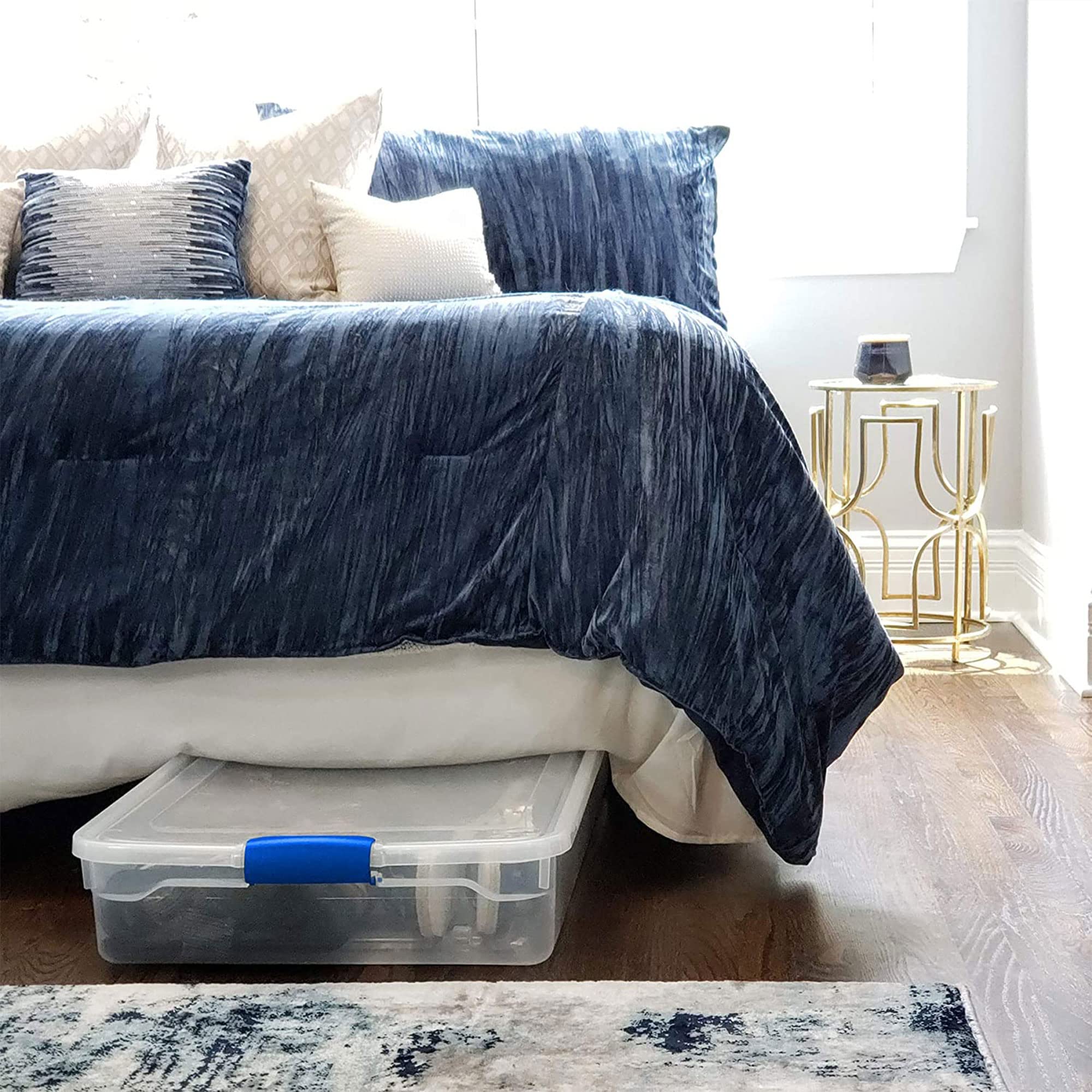 HOMZ 2-Pack Under Bed Storage Containers, 60 QT, Clear Plastic with Blue Latch