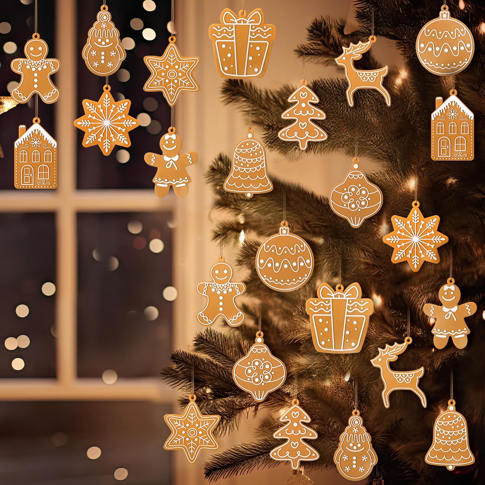 Yookeer 36 Pcs Christmas Tree Ornaments Gingerbread Theme Christmas Hanging Decorations Silicone Winter Hanging Decorations Larg