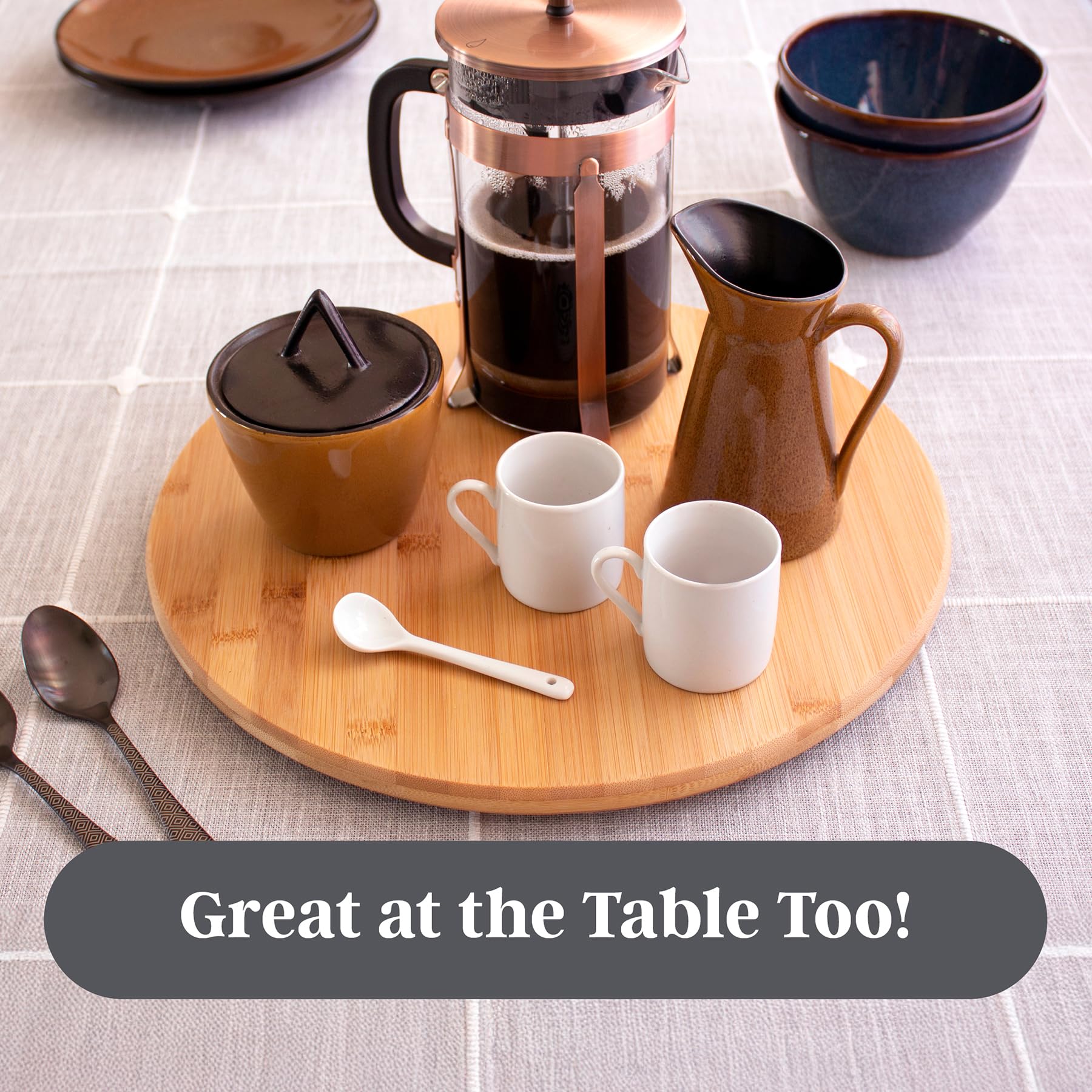 TB Home Lazy Susan Organizer for Cabinet, Pantry or Tabletop - 14 Bamboo Turntable for Kitchen, Counter or Spice Rack Storage