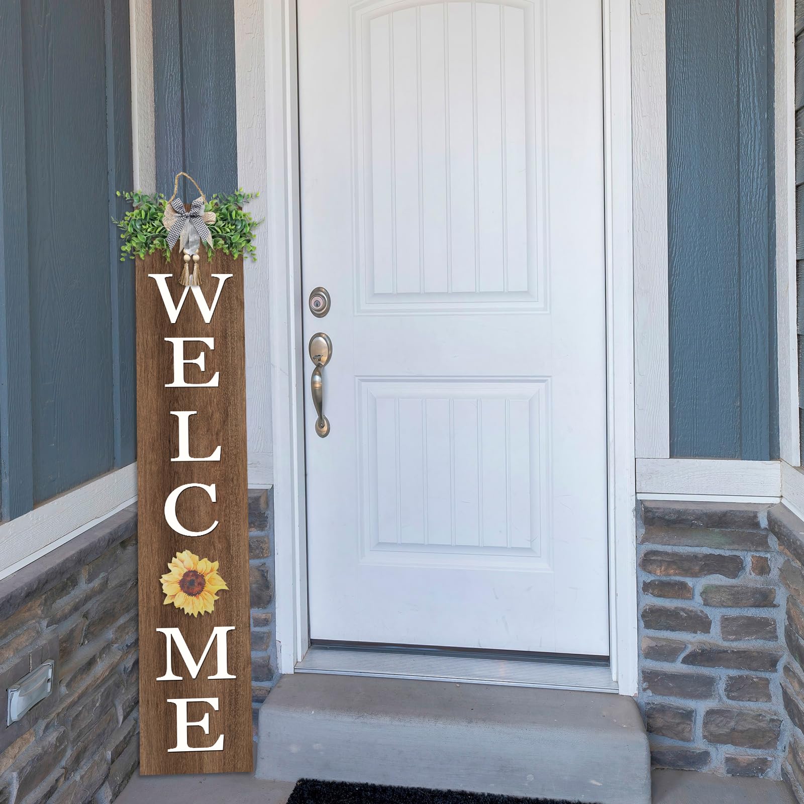 flowtorely Interchangeable Outdoor Welcome Sign for Front Porch Standing 47  8 Set of 3 Large Wood Frame with 12 Pcs Icons Verti