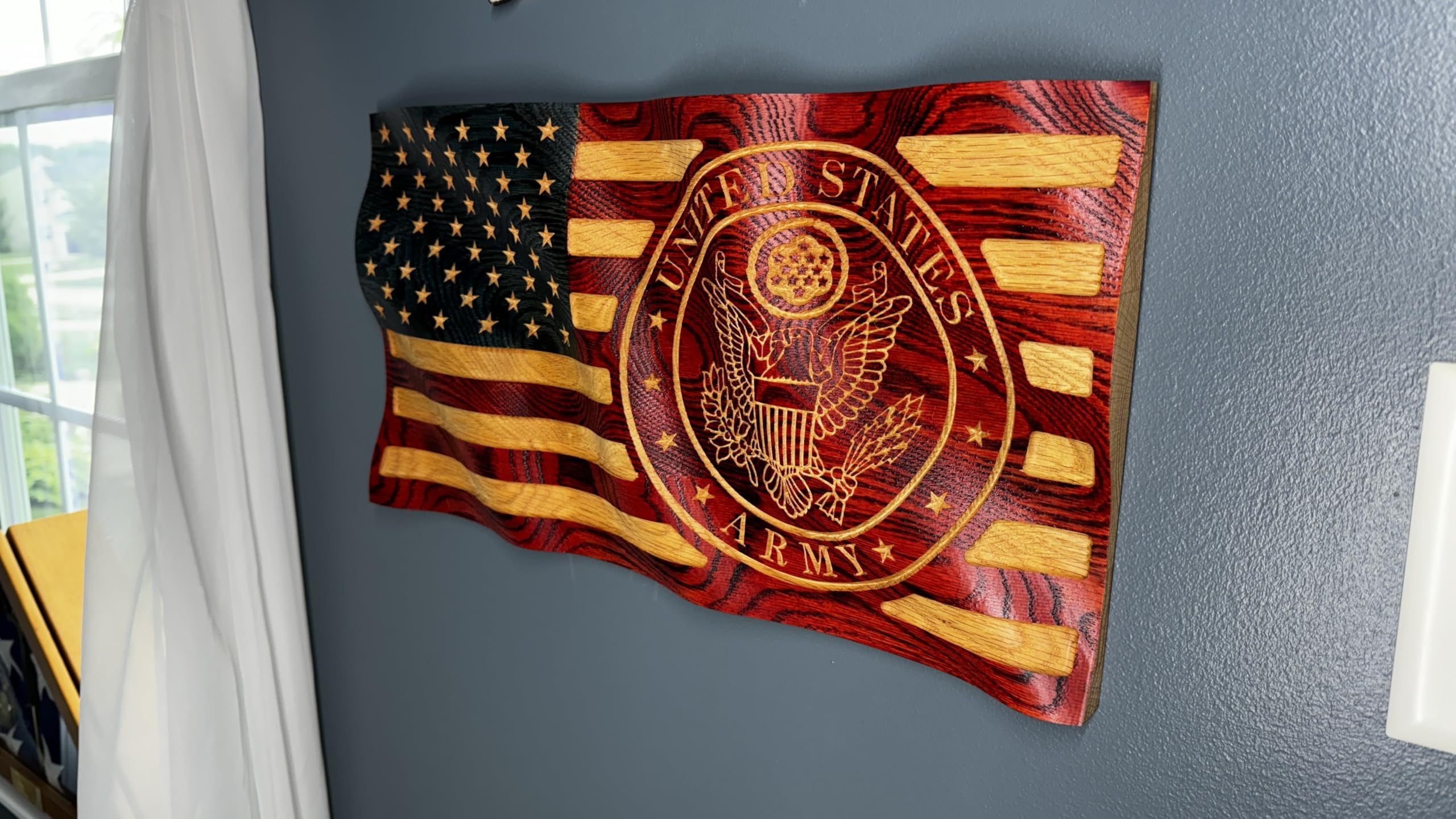 U.S. Army Solid Oak Waving Flag - 18 - Solid Oak - Hand Painted - Veteran Owned - Made in U.S.