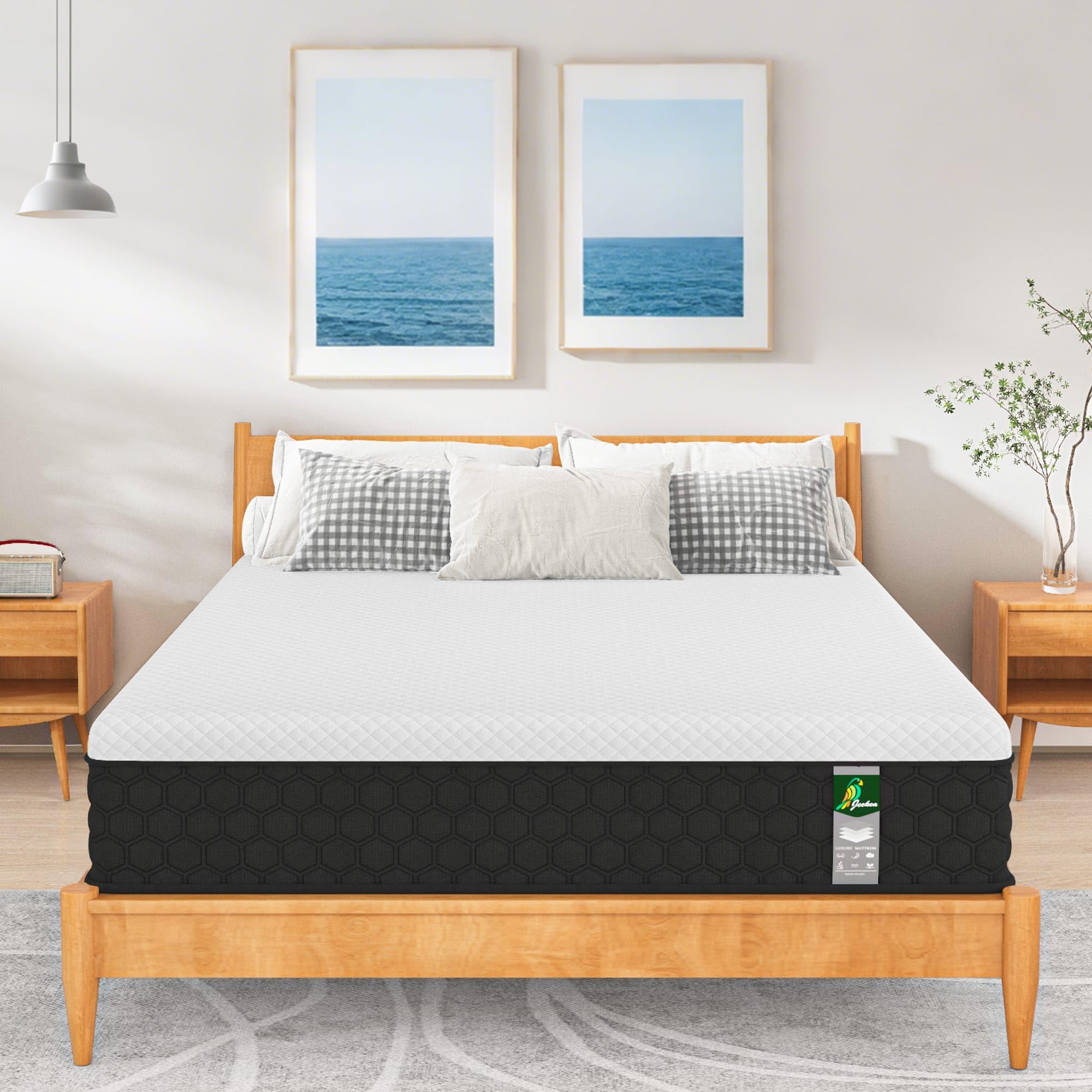Jeekea Full Size Mattress, 10 Inch Innerspring Hybrid Mattress In A Box With Memory Foam For Back Pain Relief, Medium Firm Mattr