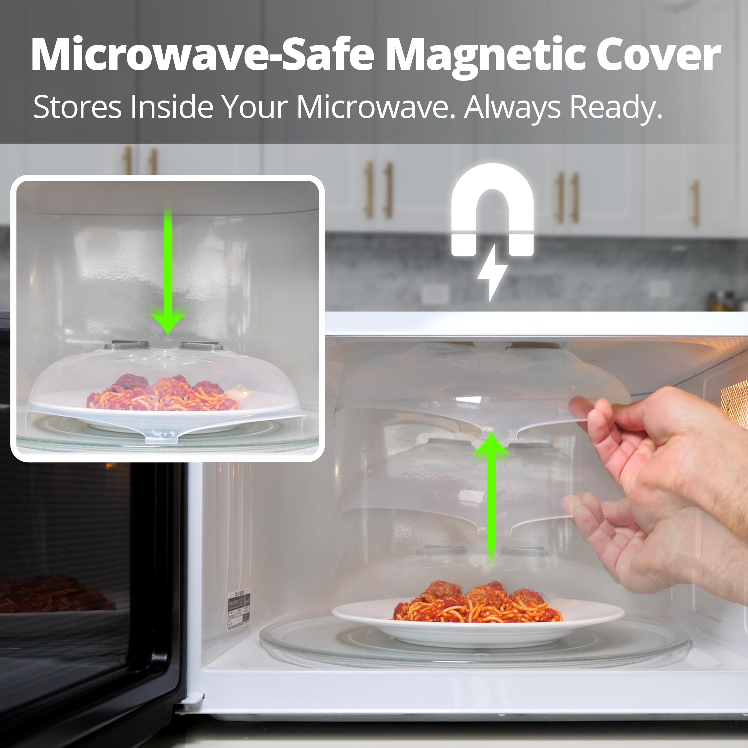 Hover Cover Magnetic Microwave Splatter Cover, Clear Microwave Cover For Food - Vented & Magnetic Microwave Food Cover, 12-Inch,