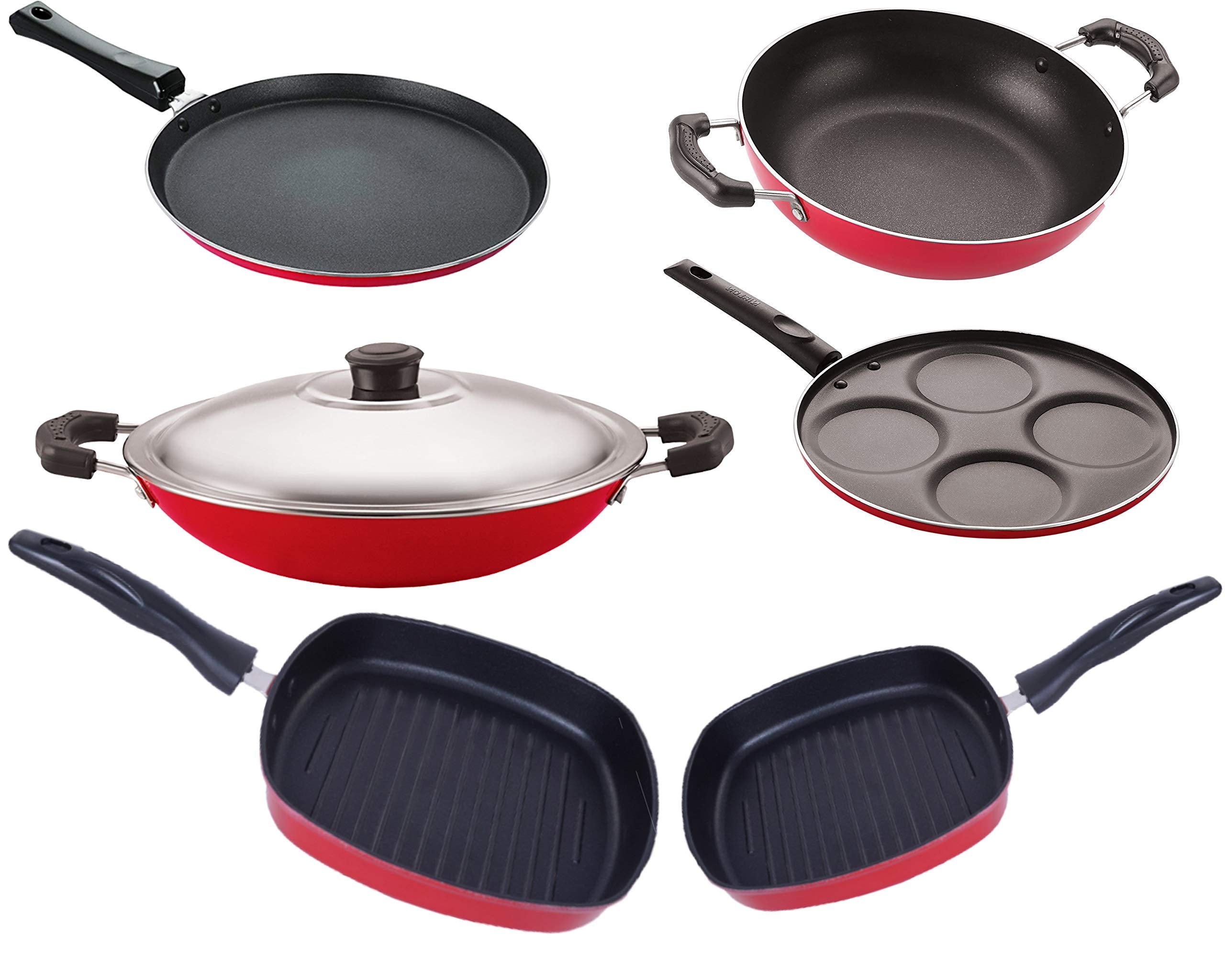 Nirlon Kitchen Utensils Non Stick Cookware Set Of 6 Pieces (2.6Mm_Ft13_Kd11_Ac_Gp22.5_Gp24_Up4)