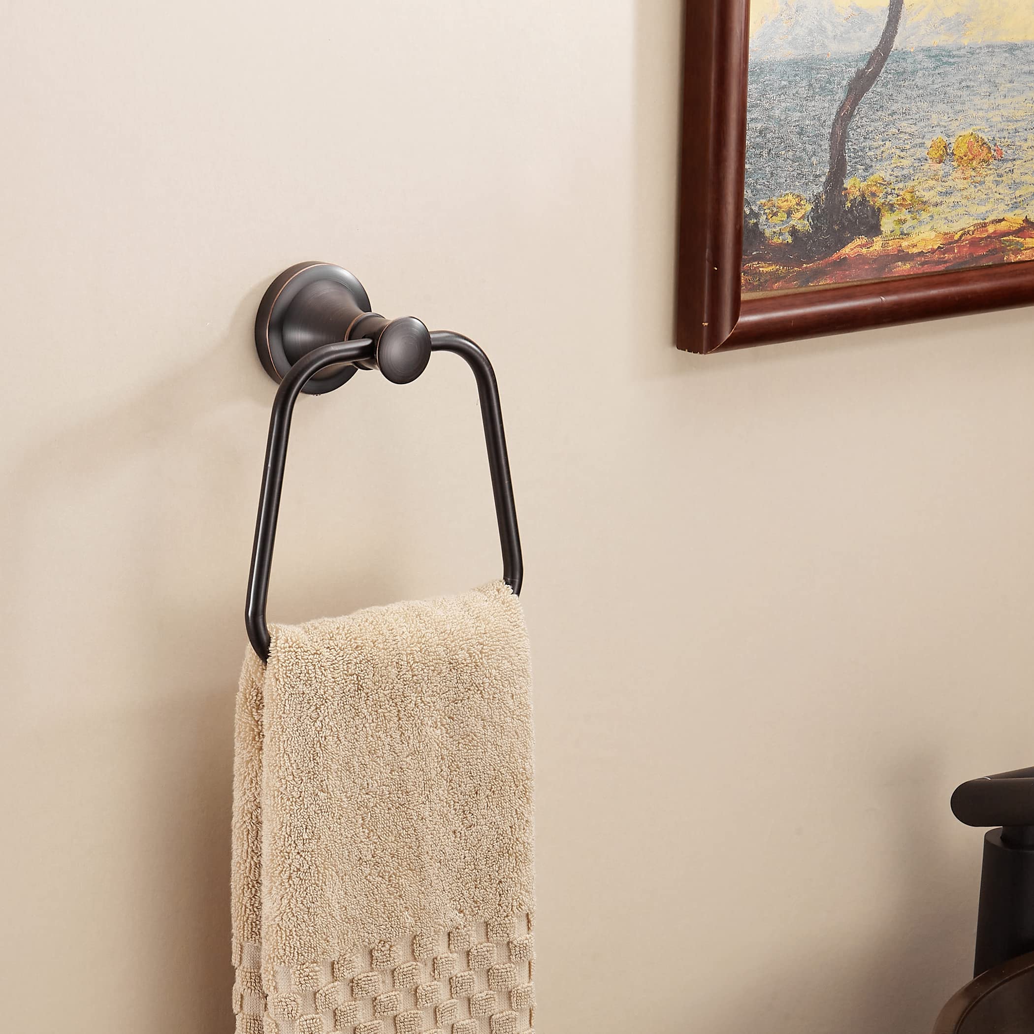 Wolibeer Bronze Hand Towel Ring, Bath Towel Holder Oil Rubbed, Bathroom Towel Hanger Wall Mounted Farmhouse Rustic Orb Stainless