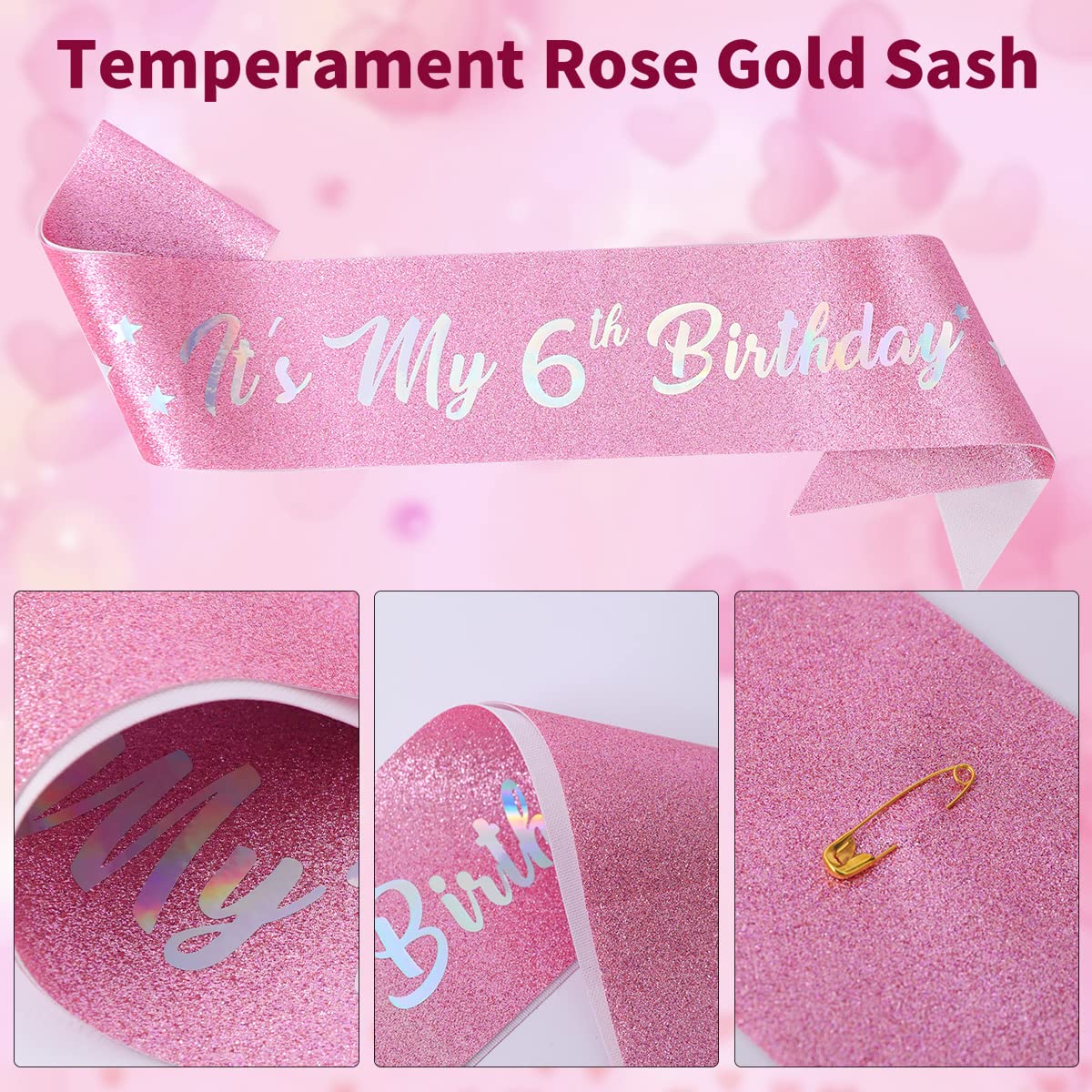 6Th Birthday Candle Sash And Tiara,It'S My 6Th Birthday Sash Rhinestone Crown Happy Birthday Cake Topper Foil 6 Balloon For Girl