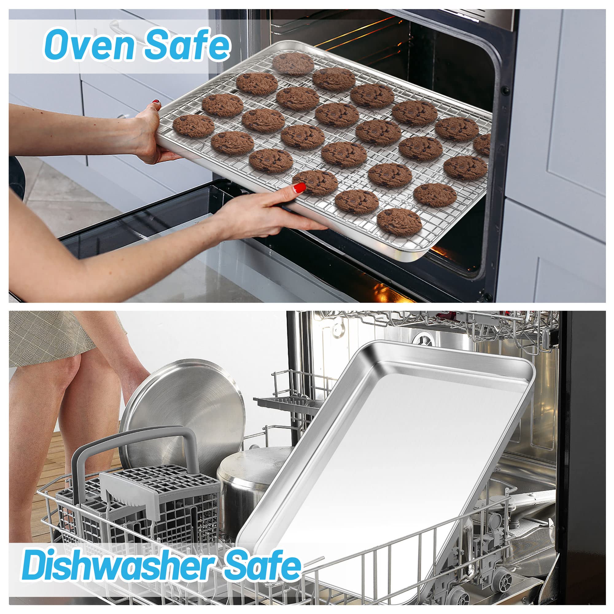 Teamfar Baking Sheet, 17.6 X 13 X 1 Stainless Steel Large Cookie Sheet Baking Tray Pan For Oven, Non-Toxic & Healthy, Rust Free