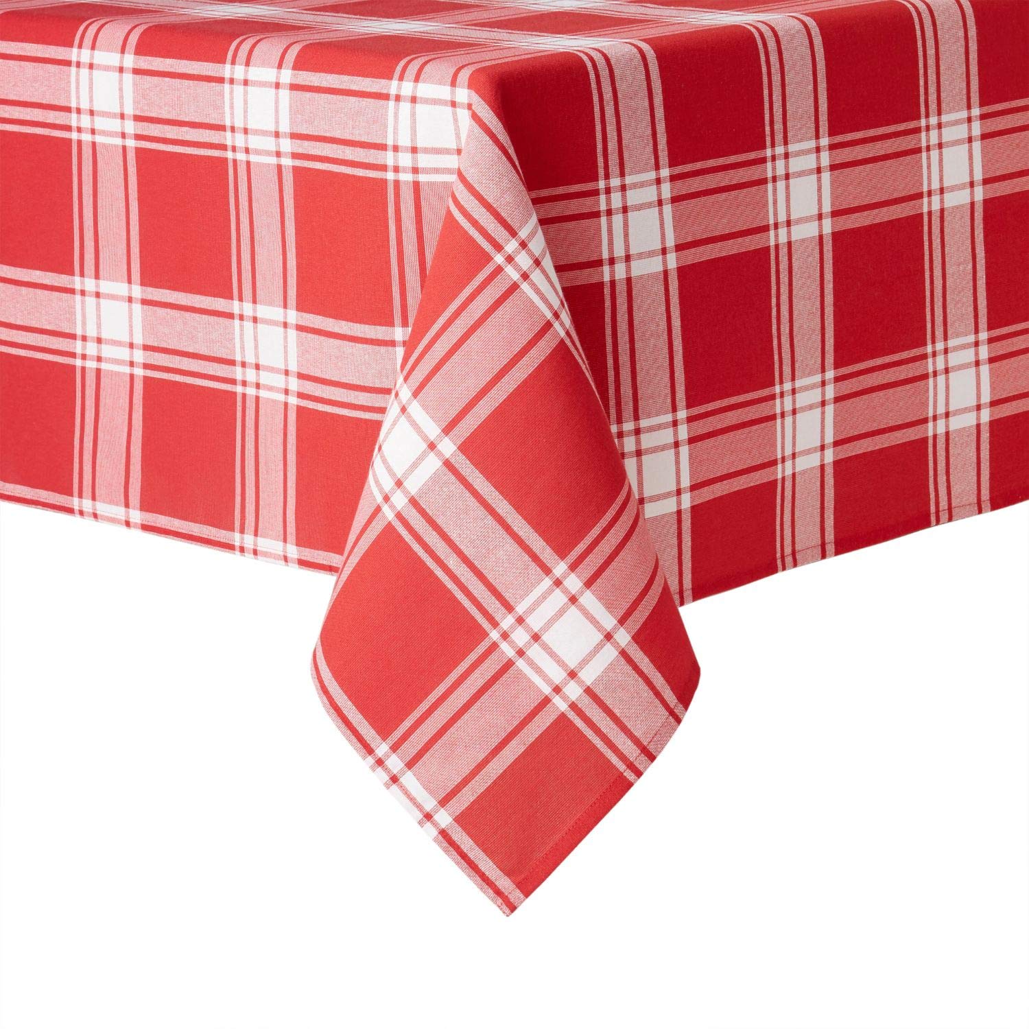 Town & Country Living Buffalo Check Fabric Tablecloth, 60x84, Red & White