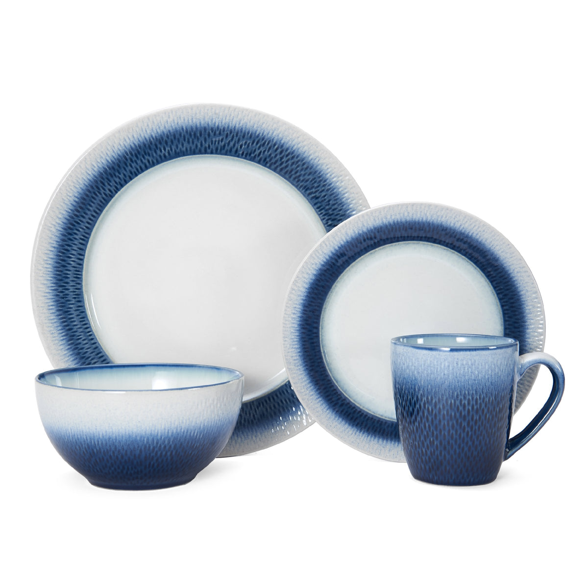 Pfaltzgraff Eclipse Blue 16-Piece Stoneware Round Dinnerware Set, 1 inch dinner plate, 8 inch salad plate, 6 inch soup cereal bo