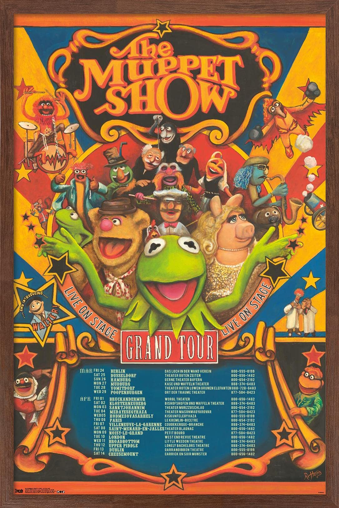 Trends International Disney The Muppets: Most Wanted - Grand Tour Wall Poster, 22.375'' X 34'', Mahogany Framed Version
