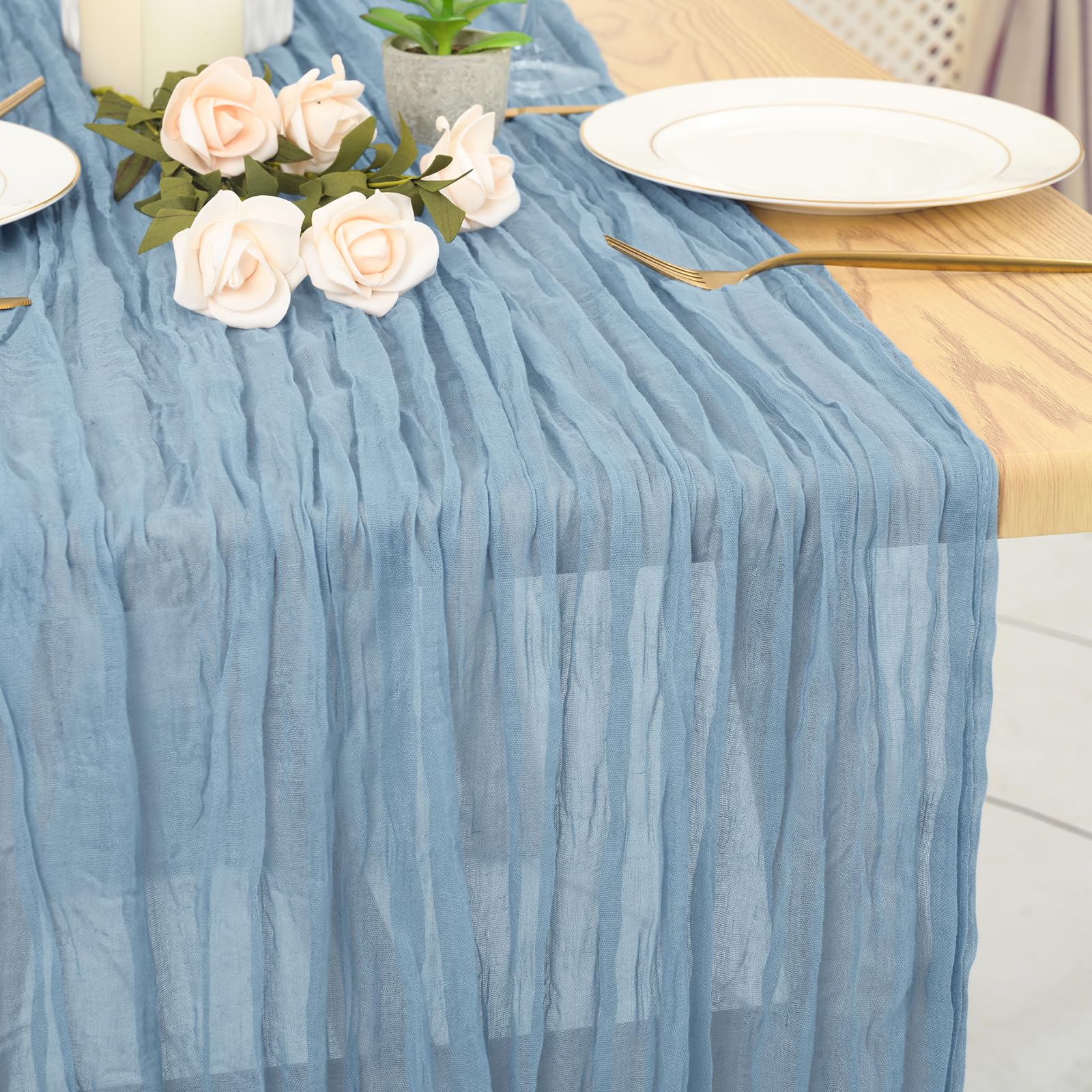 Fxks 12 Pack Dusty Blue Cheesecloth Table Runner 35X70 Inch Gauze Cheese Cloth Table Runner, Boho Rustic Table Decorations For W