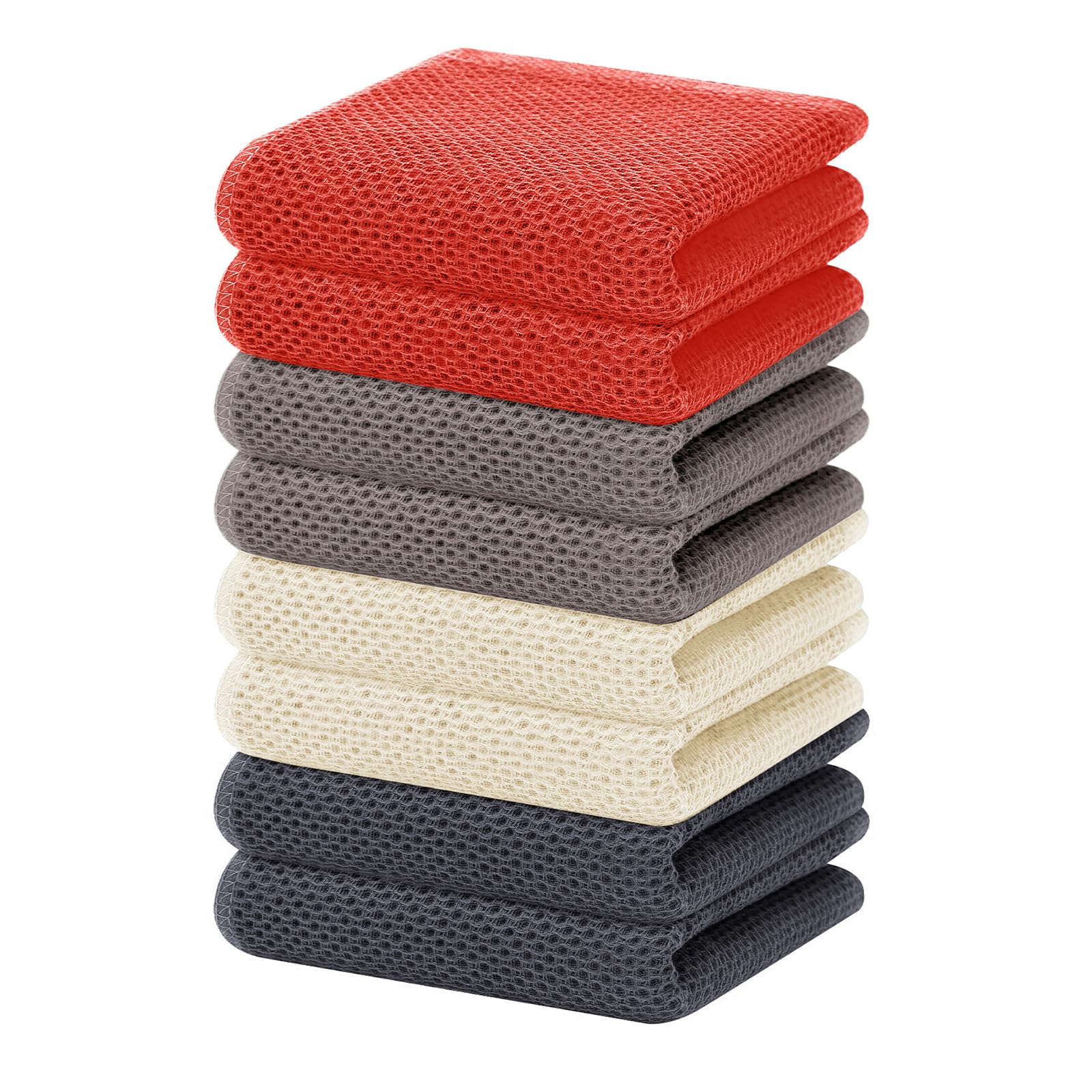 Homaxy 100% Cotton Waffle Weave Kitchen Dish Towels, Ultra Soft Absorbent Quick Drying Cleaning Towel, 13 x 28 Inches, 8-Pack, M