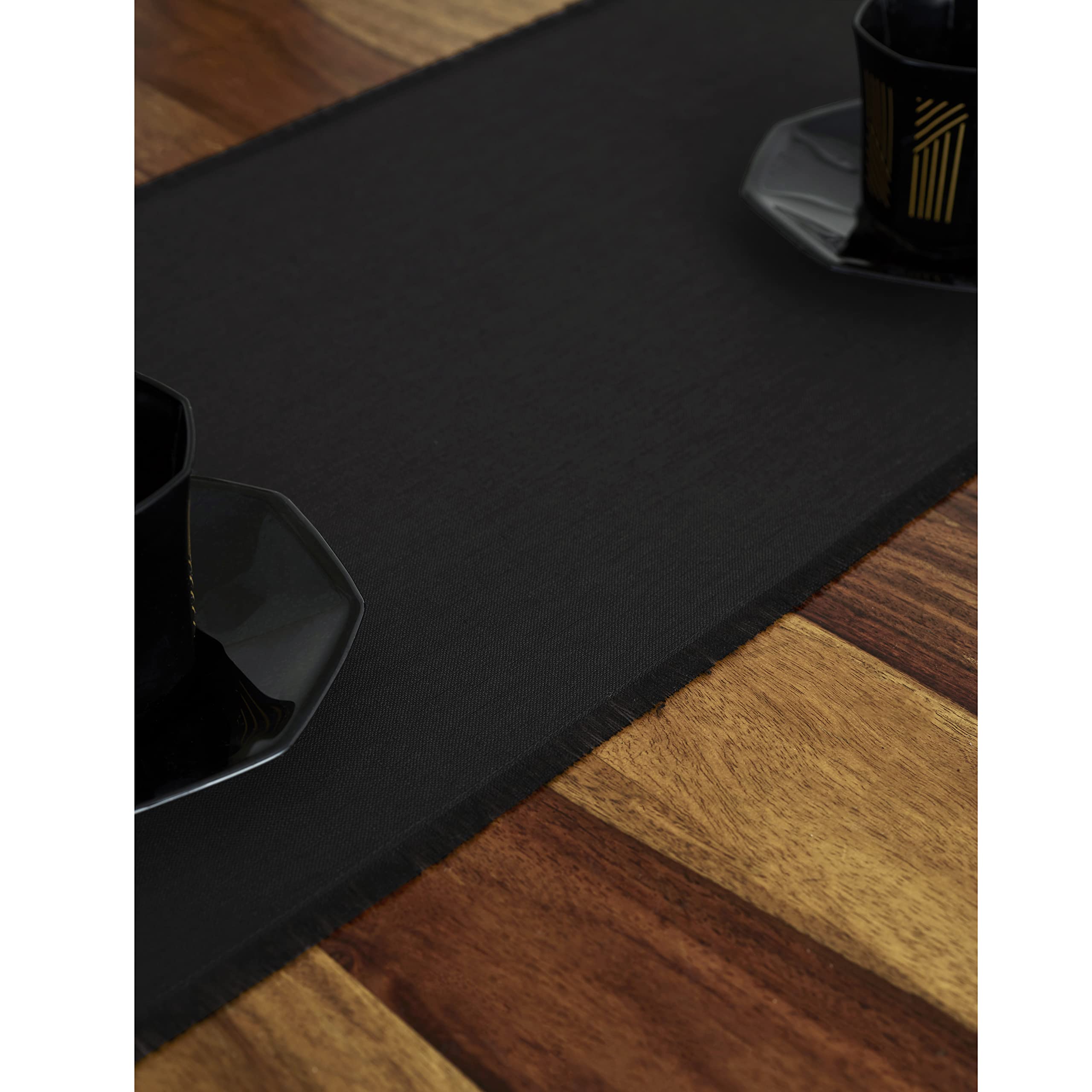 Solino Home Linen Table Runner - Black 14 X 90 Inch - 100% Pure Linen Fringe Table Runner For Spring, Summer, Dining, Wedding -