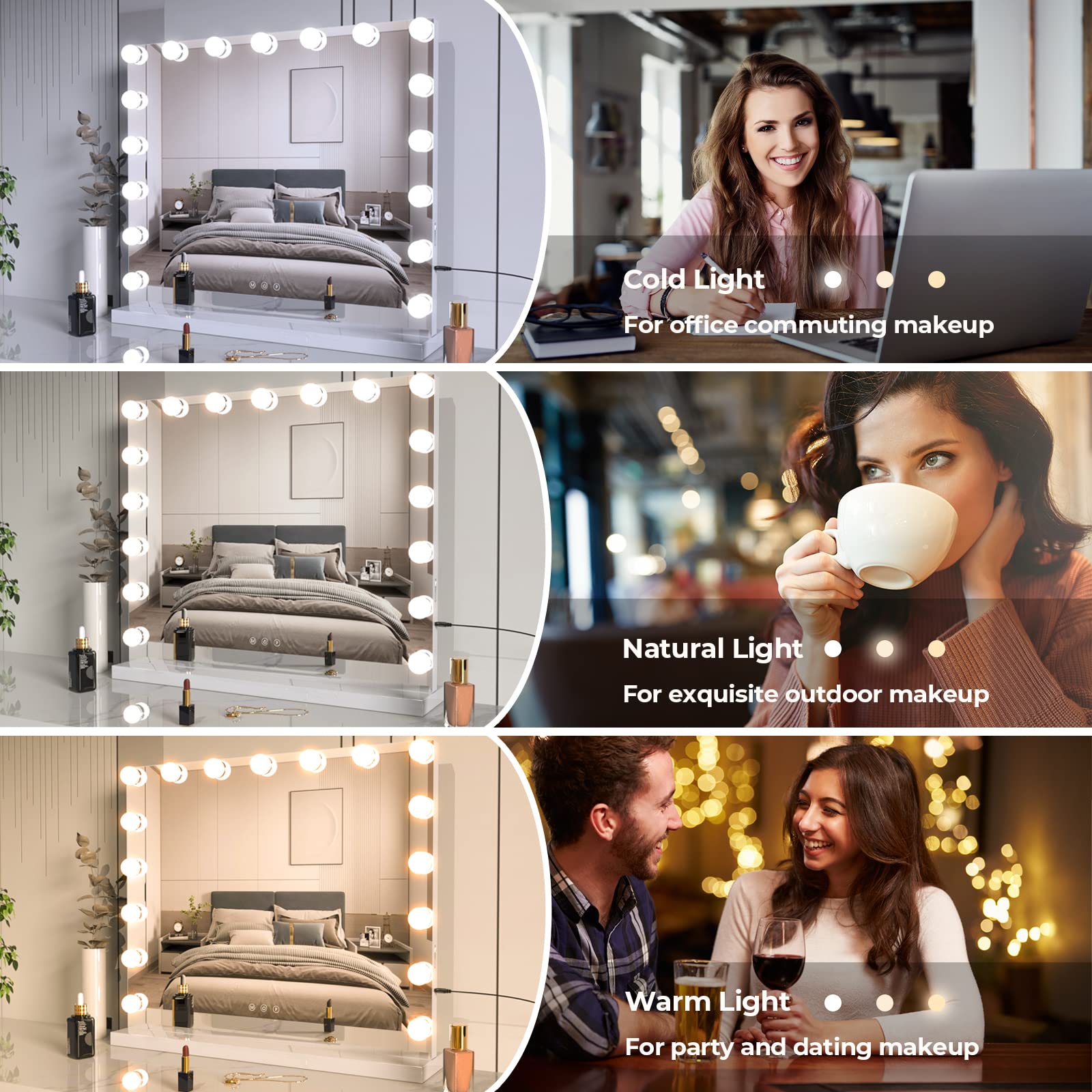 Zl Zeling Vanity Mirror Makeup Mirror With Lights,23.6'' X 19.6''Large Tabletop Light Up Mirror With 17Bulbs,10X Magnification,U