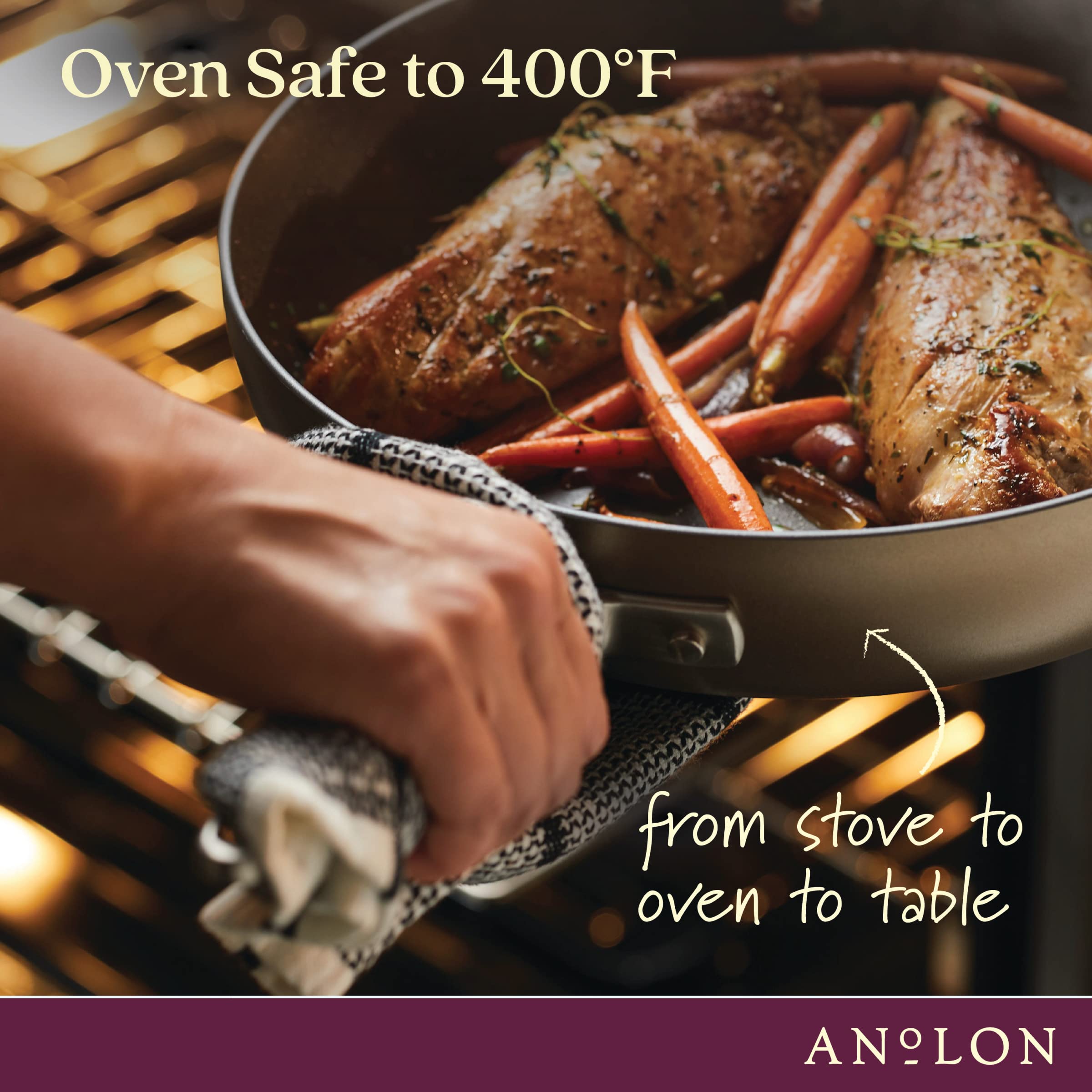 Anolon 83868 Advanced Hard Anodized Nonstick Stockpot / Dutch Oven With Frying / Skillet Pan - 5 Quart And 11 Inch, Bronze Brown