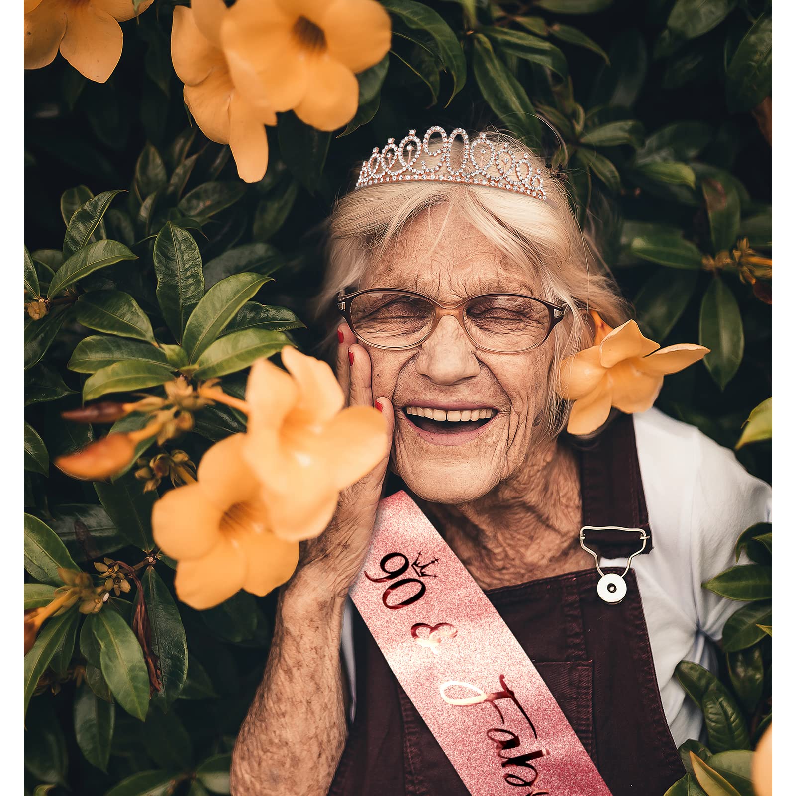 Cieher 90Th Birthday Crown, Sash & Pearl Pin Set - Elegant Decorations & Gifts For Her 90Th Fabulous Birthday