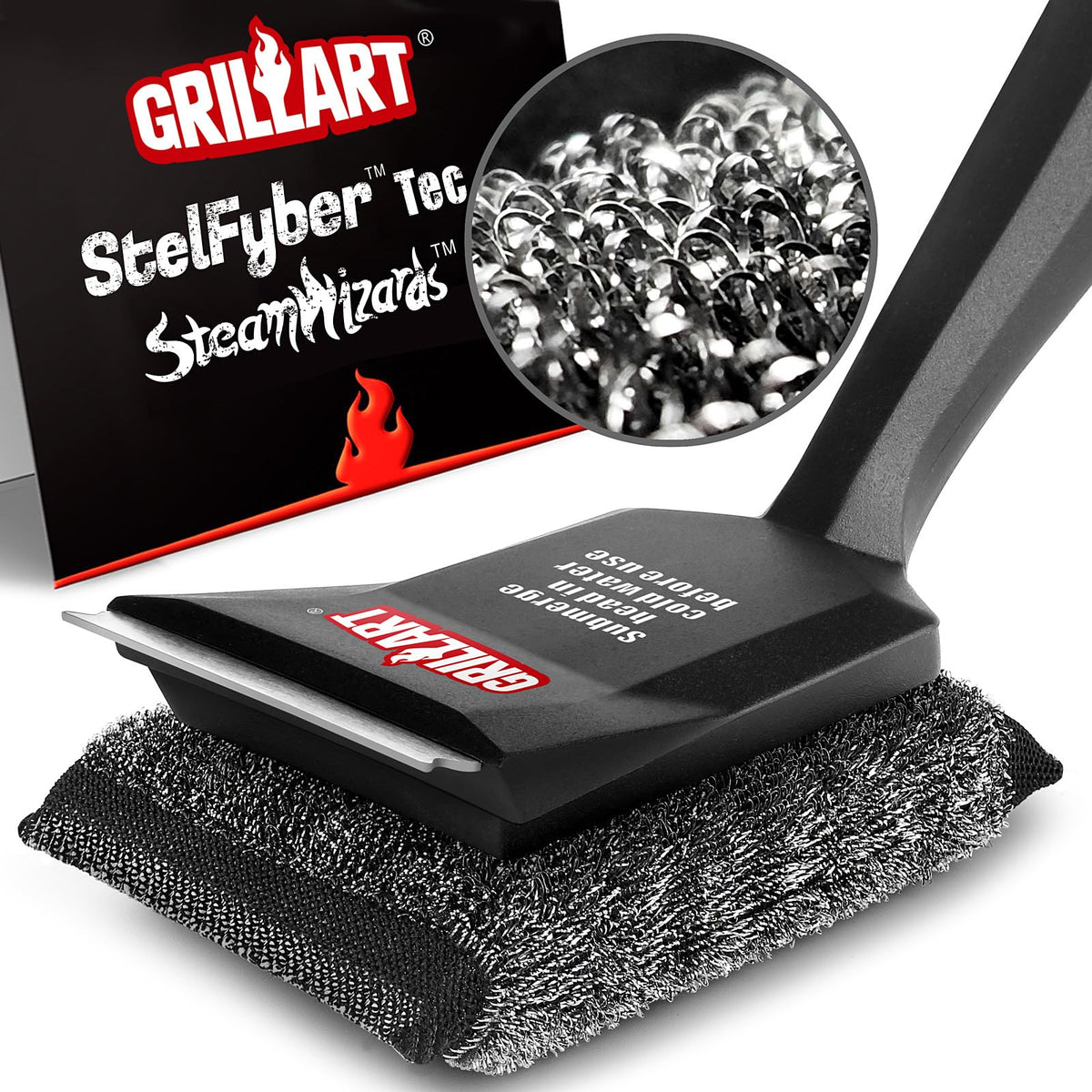 Grillart Grill Brush Bristle Free, Steamwizards [Ultra Safe & Efficient] Grill Cleaner Brush With 1 Replacement Head, For Cast I