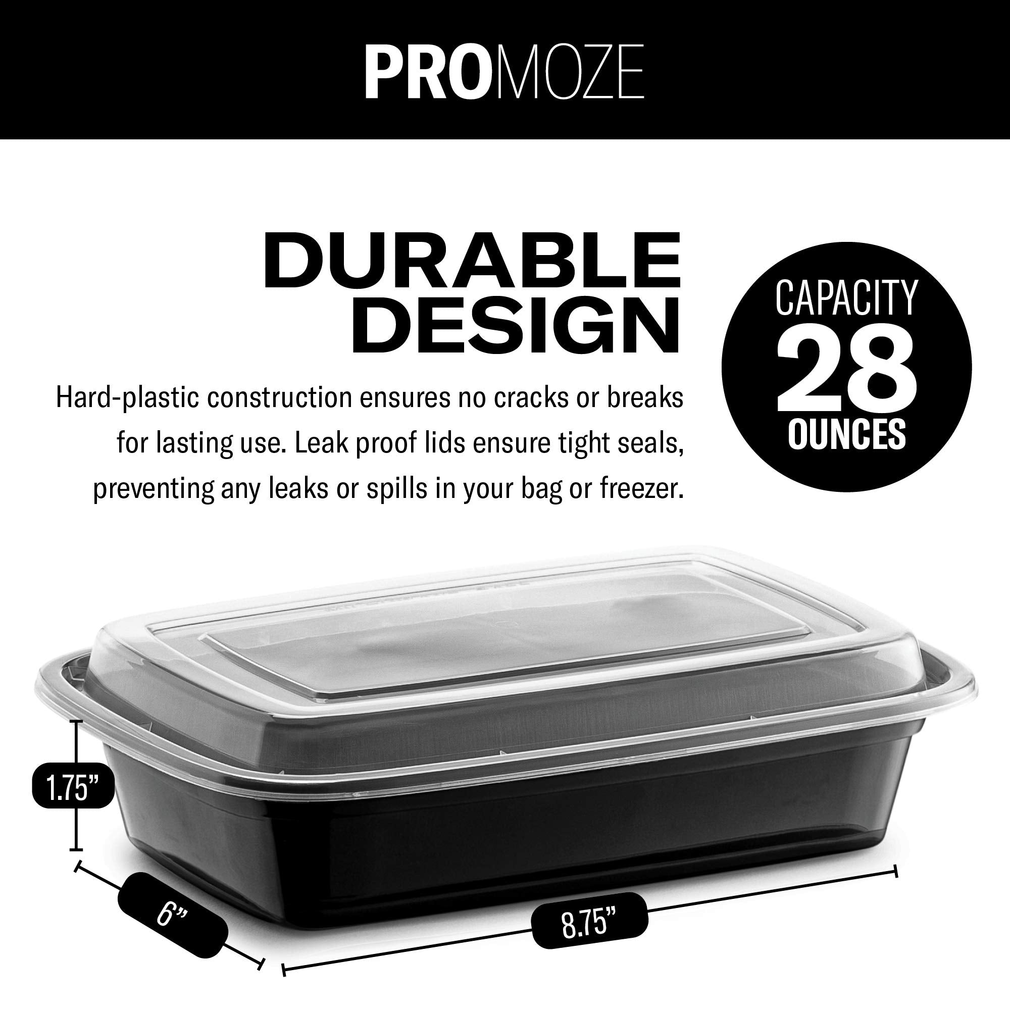 50-Pack Reusable Meal Prep Containers Microwave Safe Food Storage Containers With Lids, 28 Oz - 1 Compartment Take Out Disposabl