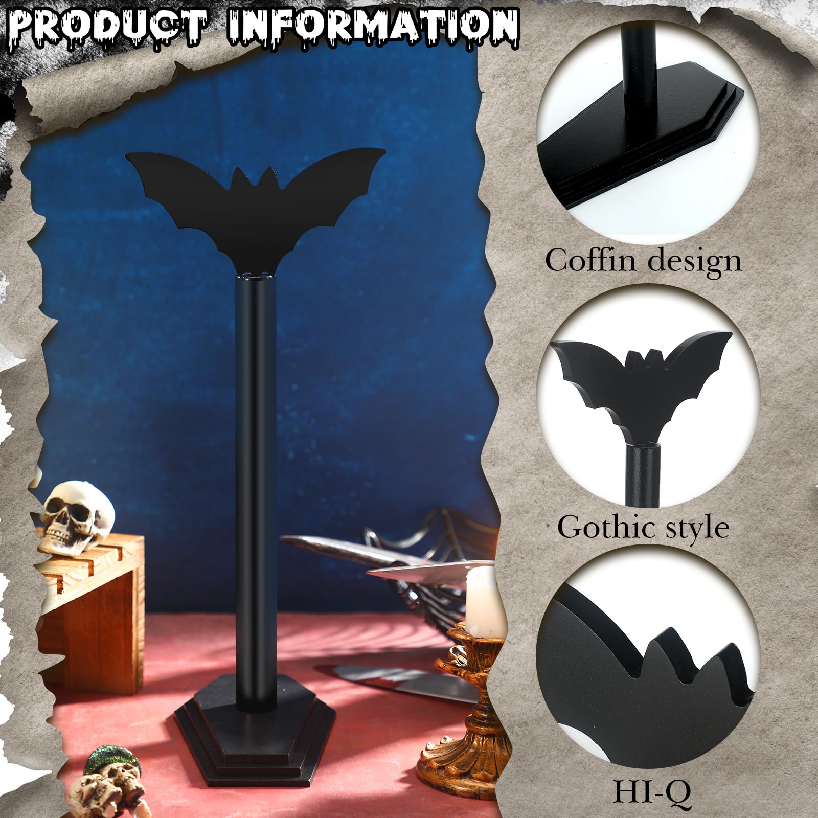Yaomiao 2 Pcs Bat Paper Towel Holder Halloween Decor Gothic Paper Towel Dispenser Wooden Roll Stand Organizer For Kitchen Bathro
