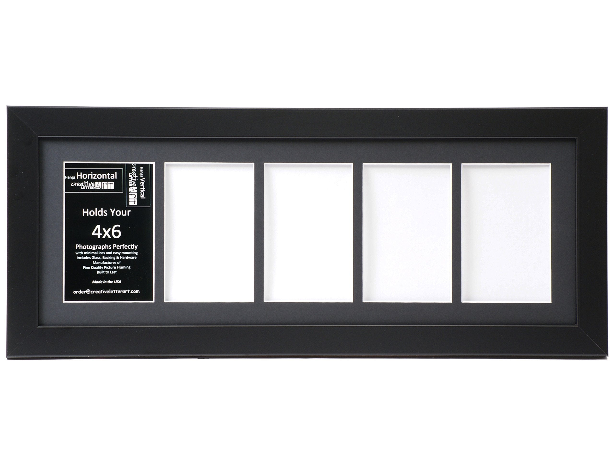 Creative Letter Art 4    x 6    Multiple Opening Picture Frame Collage with 5 holes, Manhattan Black Frame with 8 x 22-inch Blac