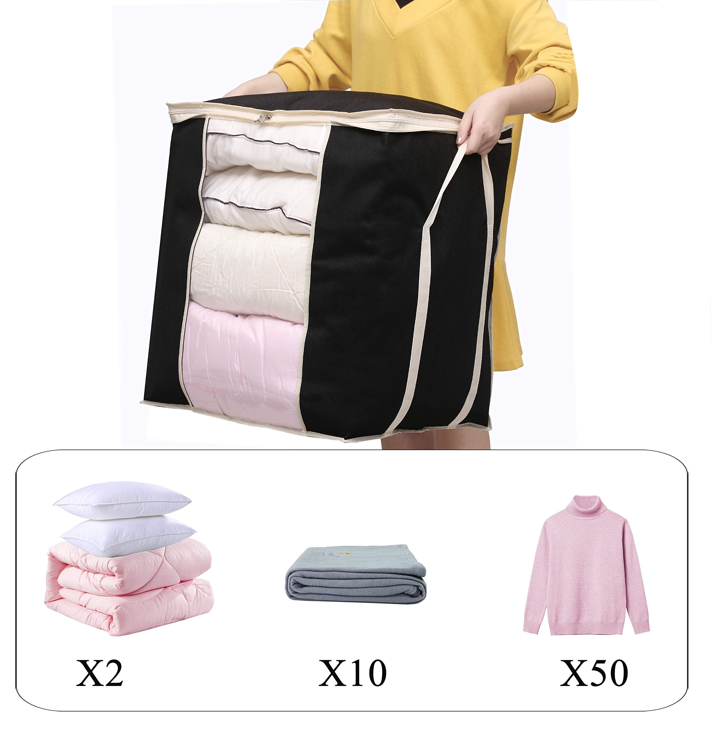 MISSLO King Comforters Storage Bag 120L for Blankets Clothes Sweaters Beddings Organizer with Reinfored Handles Non-Metal Fabric