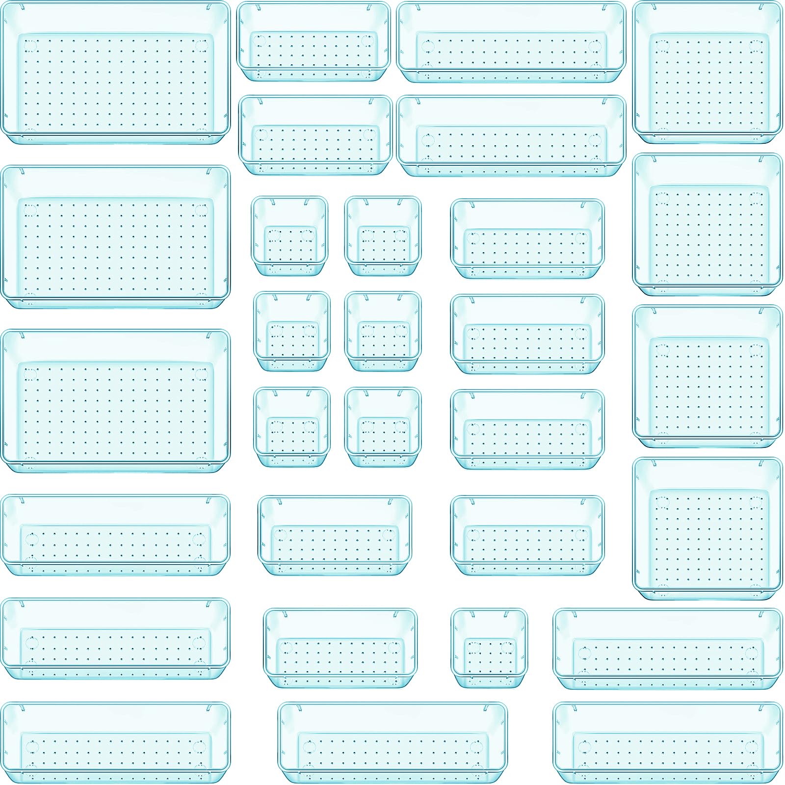 WOWBOX 30 PCS Plastic Drawer Organizer Set, 5 Sizes Desk Drawer Divider Organizers and Storage Bins for Makeup, Jewelry, Gadgets