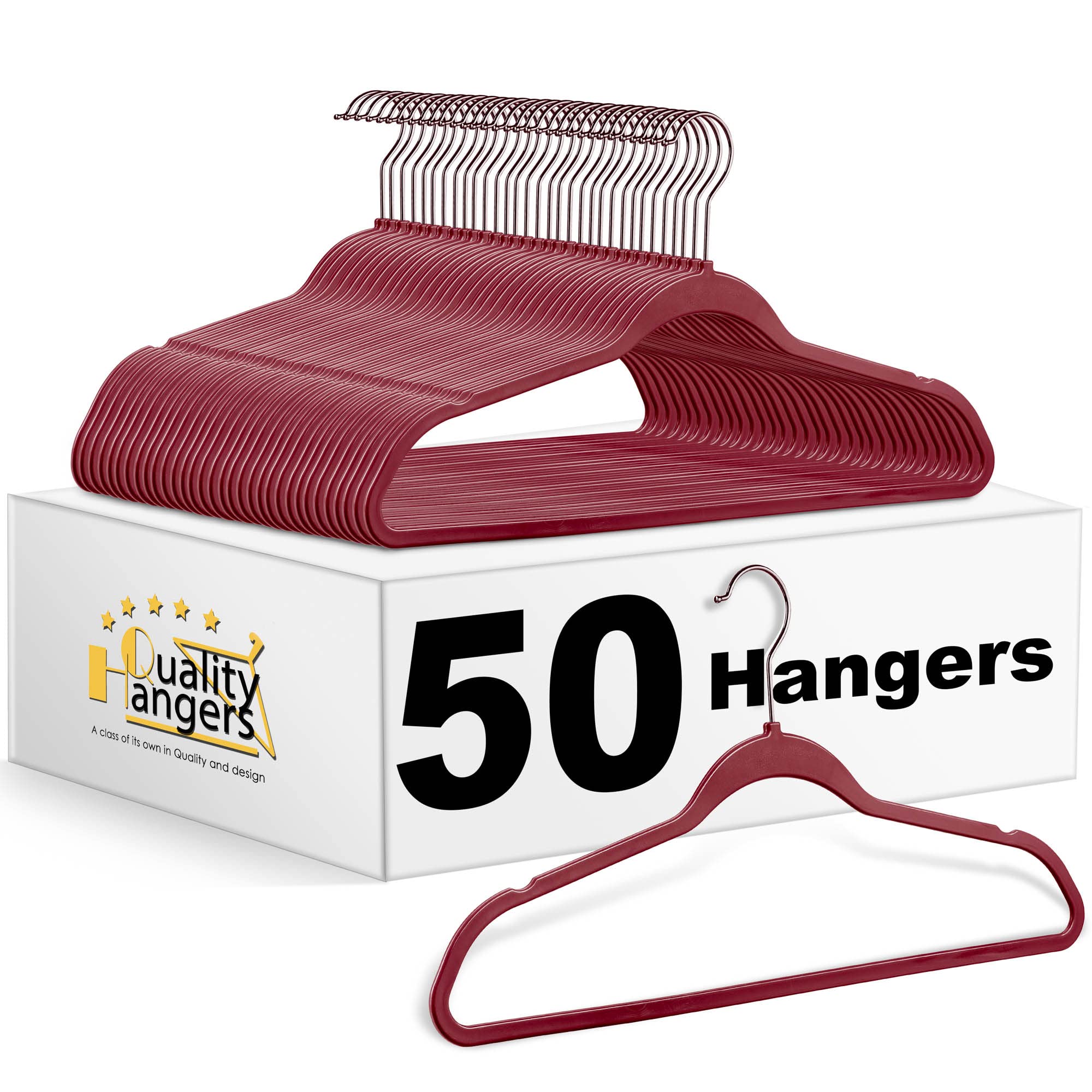 Quality Hangers 50 Pack Slim Plastic Hangers For Clothes - Heavy Duty Non-Velvet Raspberry Hangers With 360 Swivel Chrome Hook &