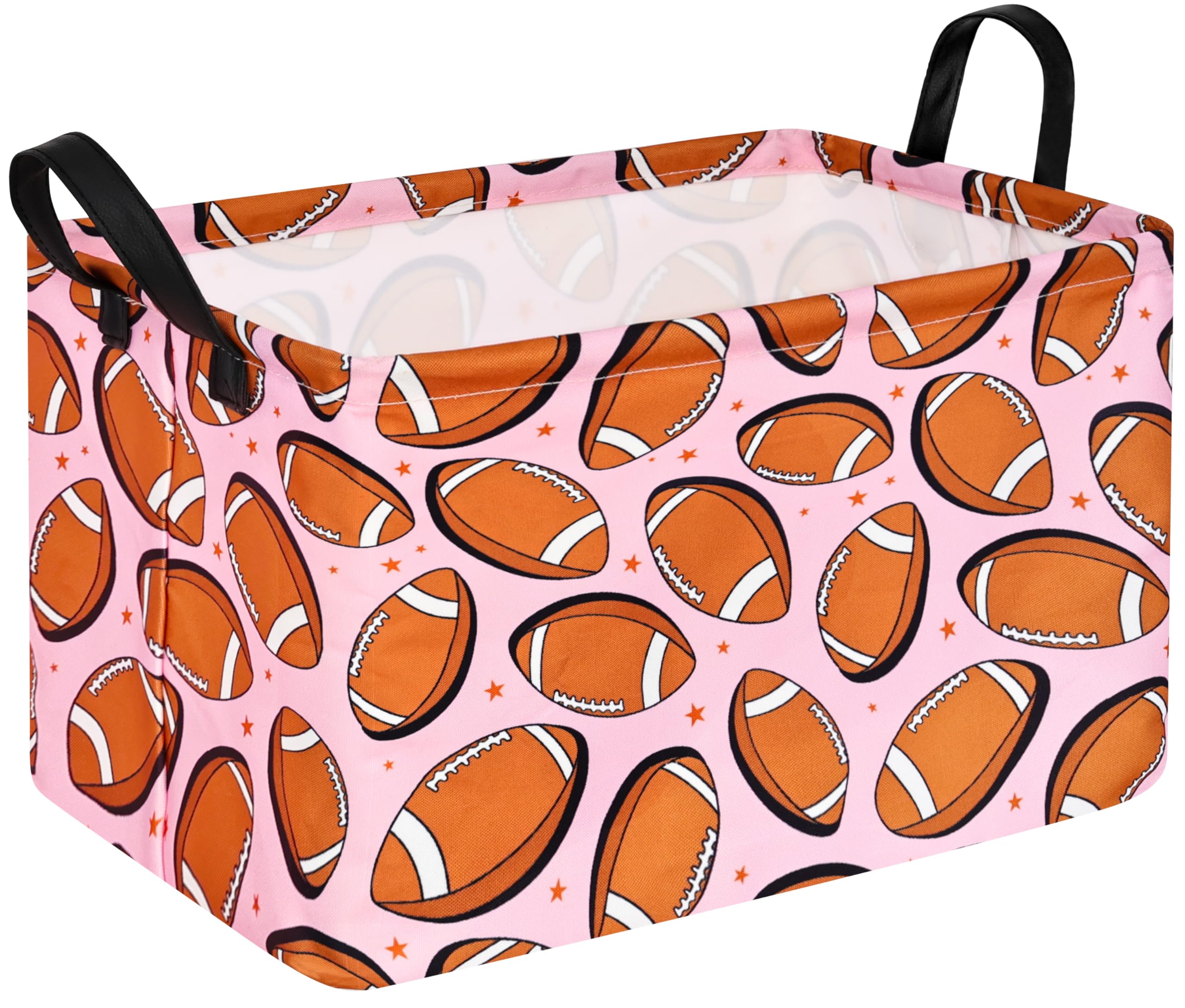 KUNRO Rugby Pink Balls Pattern Storage Shelf Basket Baby Storage Bin, Kids Toy Basket Organizer Box with Handles for Boy and Gir