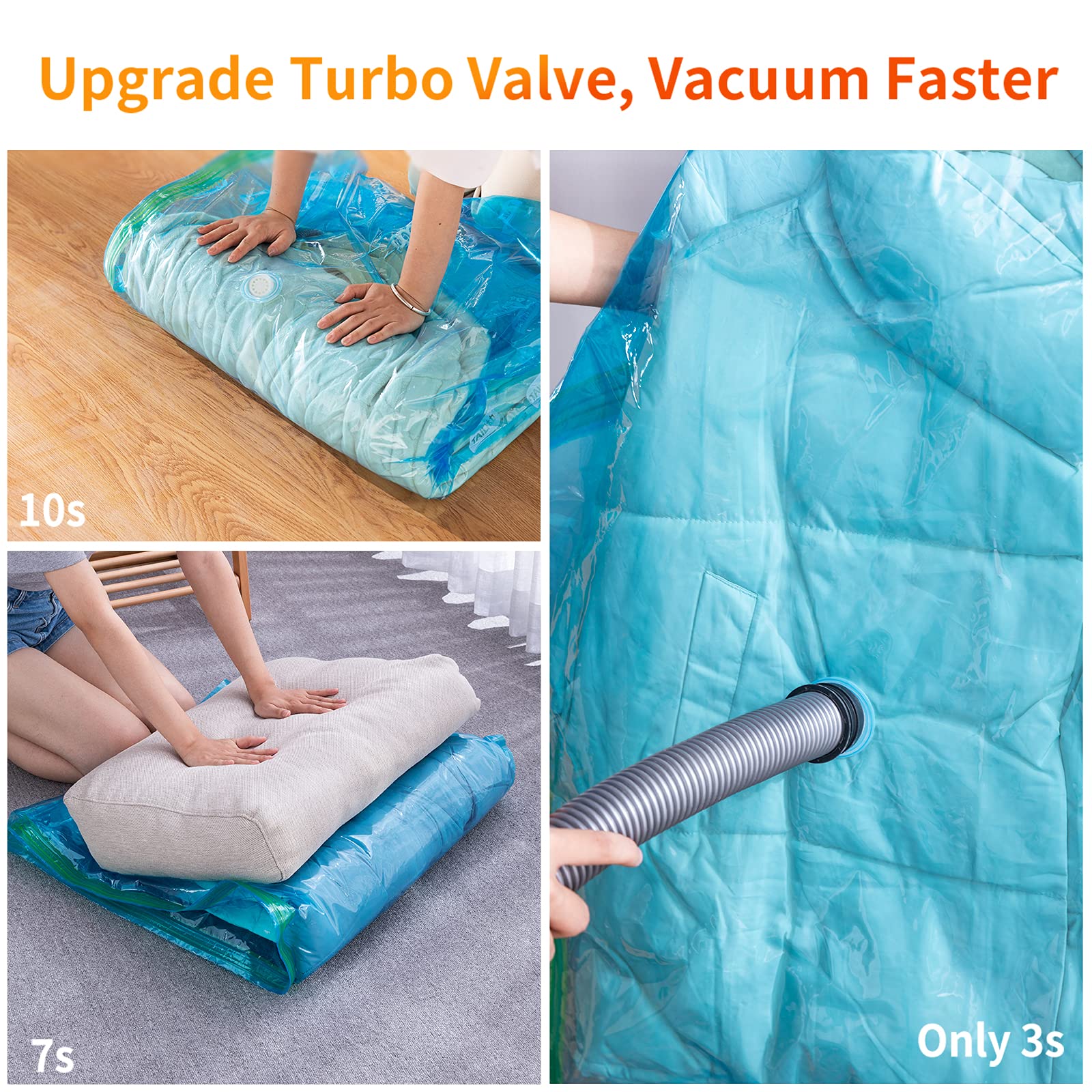 Taili Hanging Vacuum Storage Bags For Clothes, Space Saver Bags (2 Long, 2 Short), Blue Vacuum Sealer Bags 4 Pack, Closet Organi