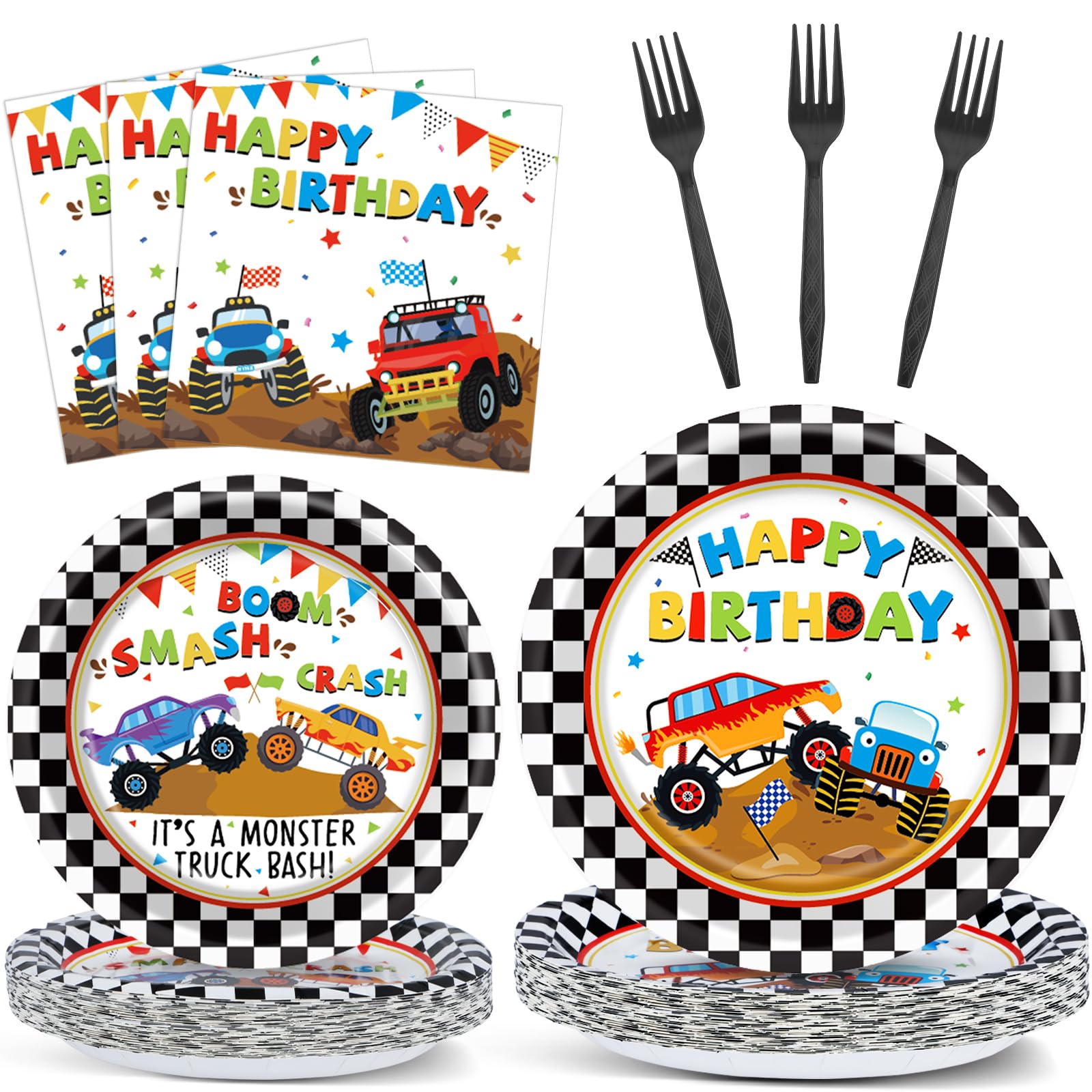 Monster Truck Party Tableware Set Monster Truck Plates And Napkins Monster Truck Party Supplies Decorations For Kids Boys Monste