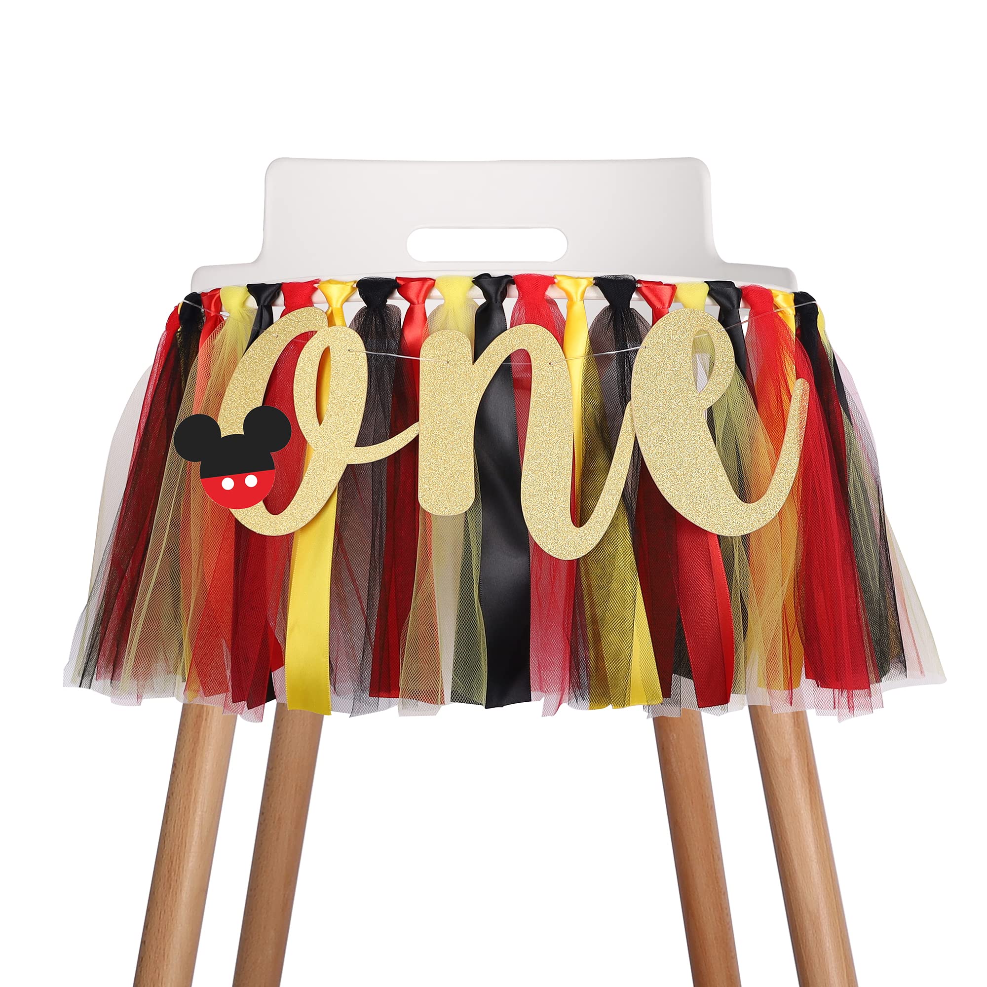 Mouse Highchair Banner For Baby - Party Theme Pull Flag, High Chair Fabric Garland, 1St First Birthday Banner, Photo Props, Hand