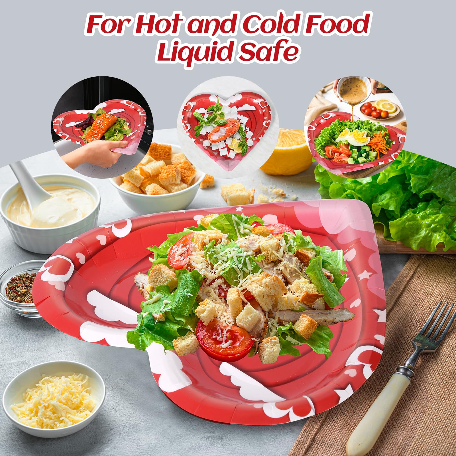 Ktcnmer Happy Valentines Day Paper Plates Red Heart Shape Disposable Plates Decorative Dinner Dessert Plates For Wedding Anniver