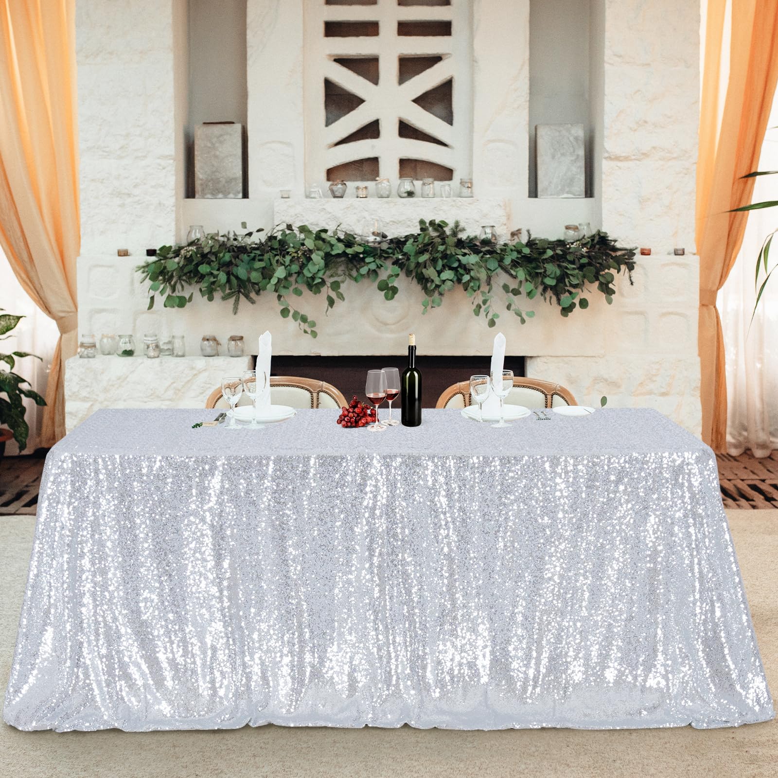 Poise3Ehome 50A72 Rectangle Silver Sequin Tablecloth For Party Cake Dessert Table Exhibition Events, Silvery