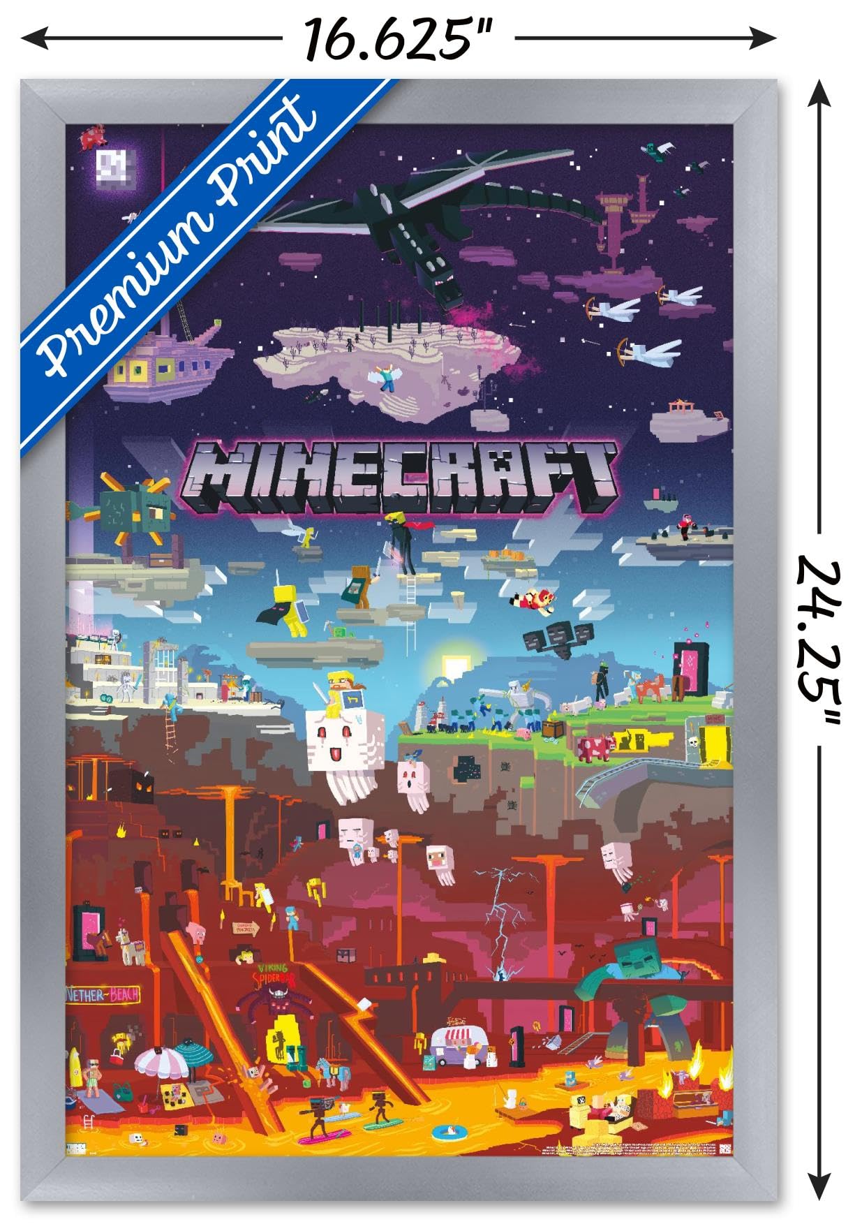 Trends International Minecraft - World Beyond Wall Poster, 14.725'' X 22.375'', Silver Framed Version