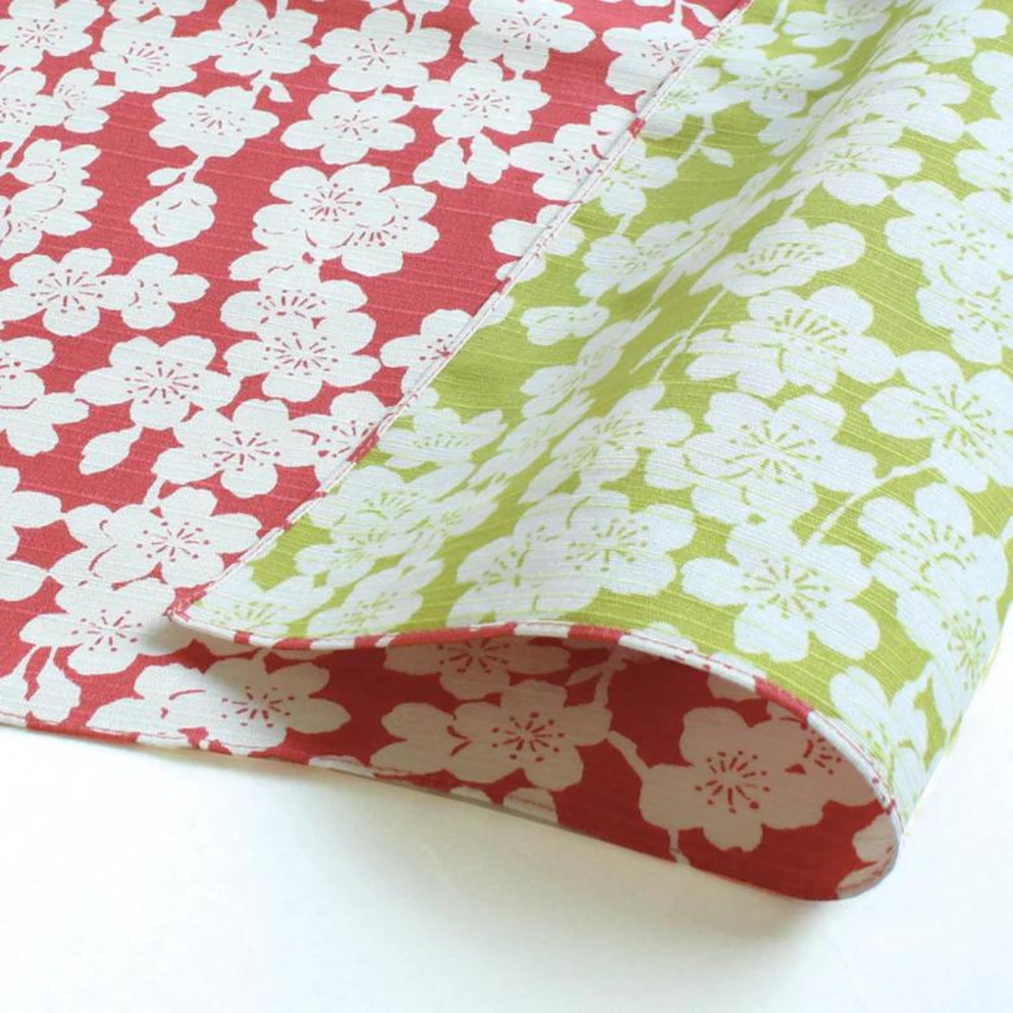 Japanese Reversible Furoshiki - Traditional Wrapping Cloth - 100% Cotton - 18.9 X 18.9 In - Weeping Cherry Tree - Pink And Green
