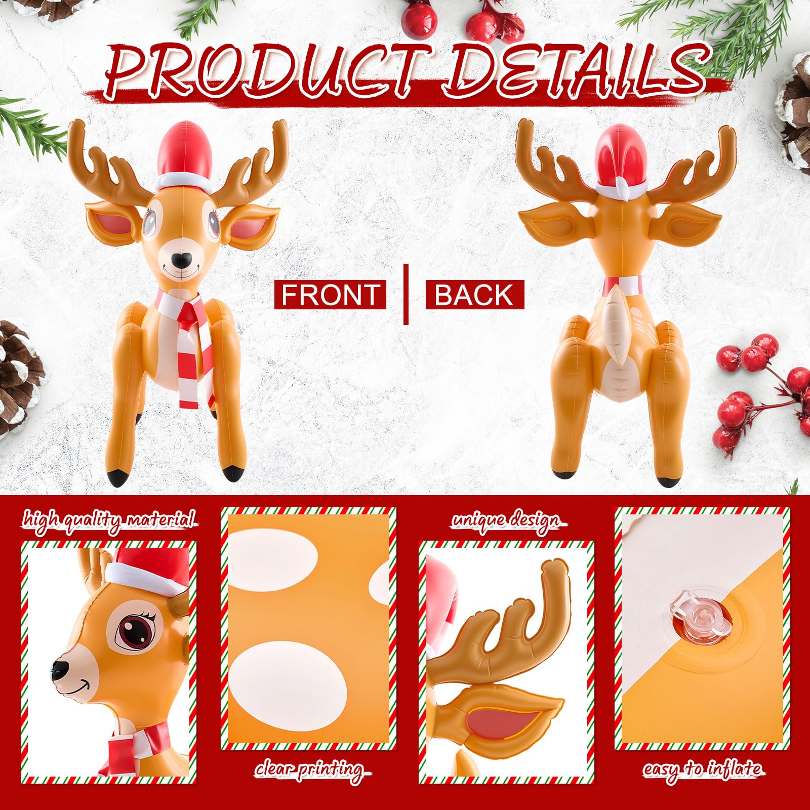 Liliful 2 Pcs Giant Inflatable Reindeer Inflatable Christmas Standing Reindeer Deer 36 x 25 Inch Blow up Animals Decorations for