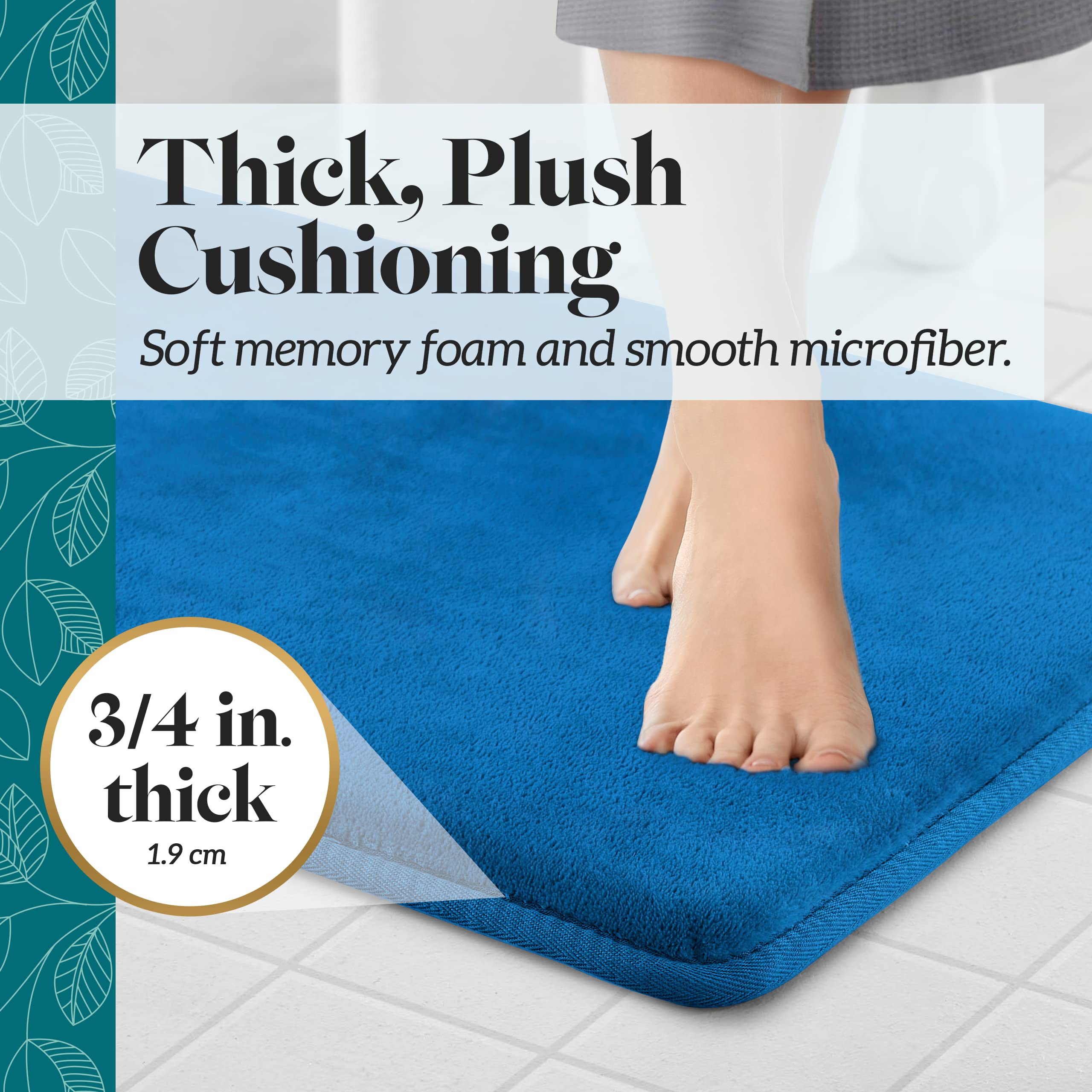 Genteele Bath Mats for Bathroom Non Slip - Royal Blue 17 '' x 24 '' Memory Foam Bathroom Rugs - Quick Dry Bath Mat