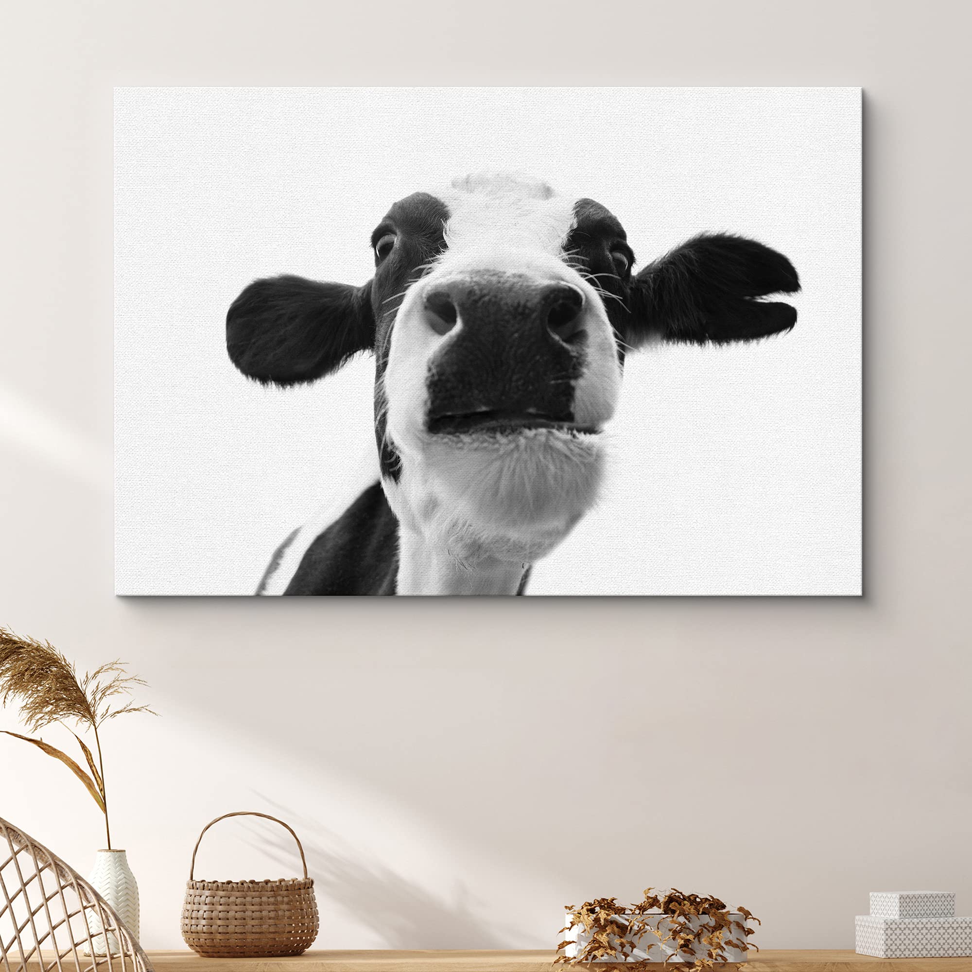 Signford Canvas Print Wall Art Cow Closeup Portrait Animals Wildlife Photography Realism Decorative Elements Relax/Calm Grey Coo