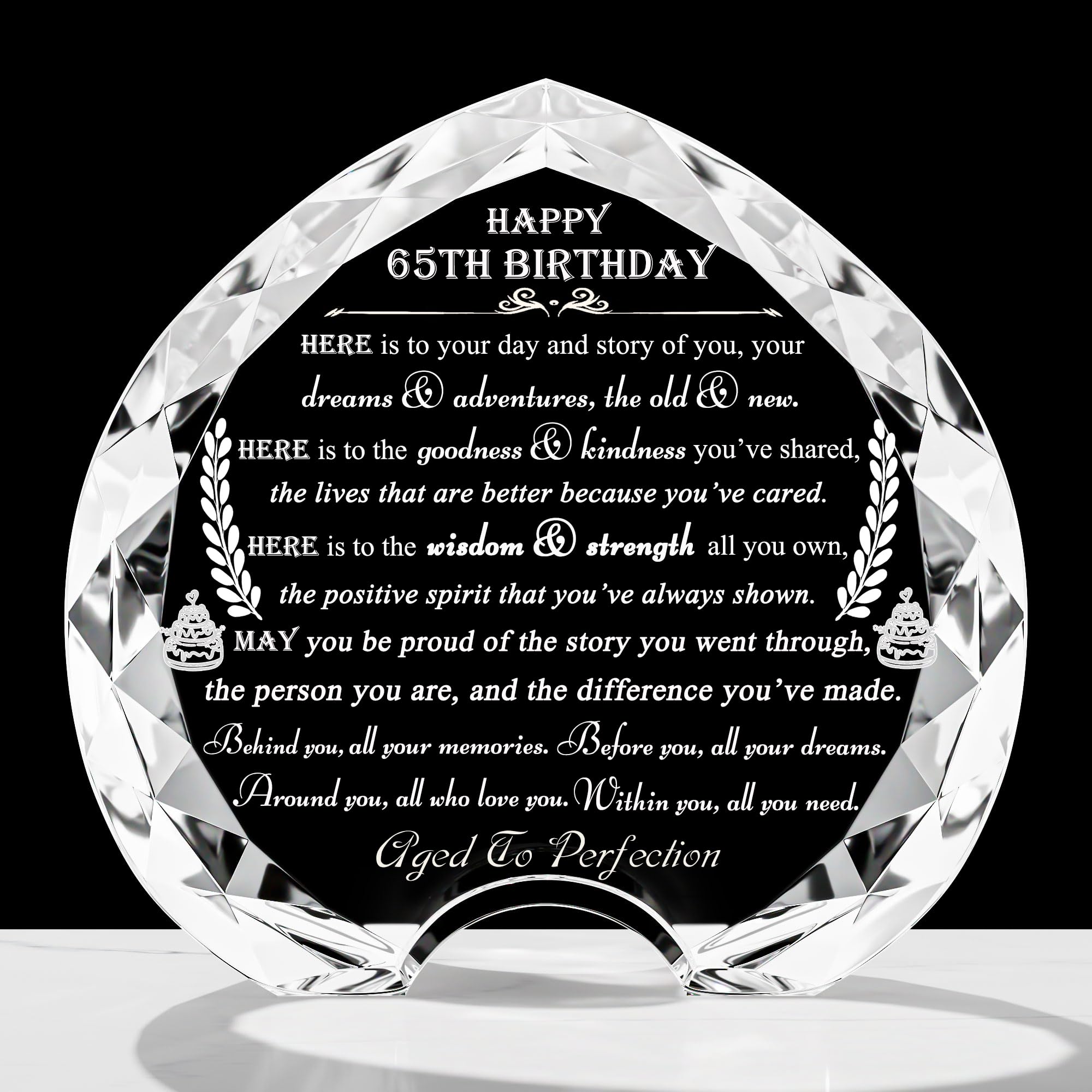 65th Birthday Gifts for Women Men - Crystal Heart Gifts Personalized 1960 65 Year Old Birthday Present for Her Him - Happy 65th 