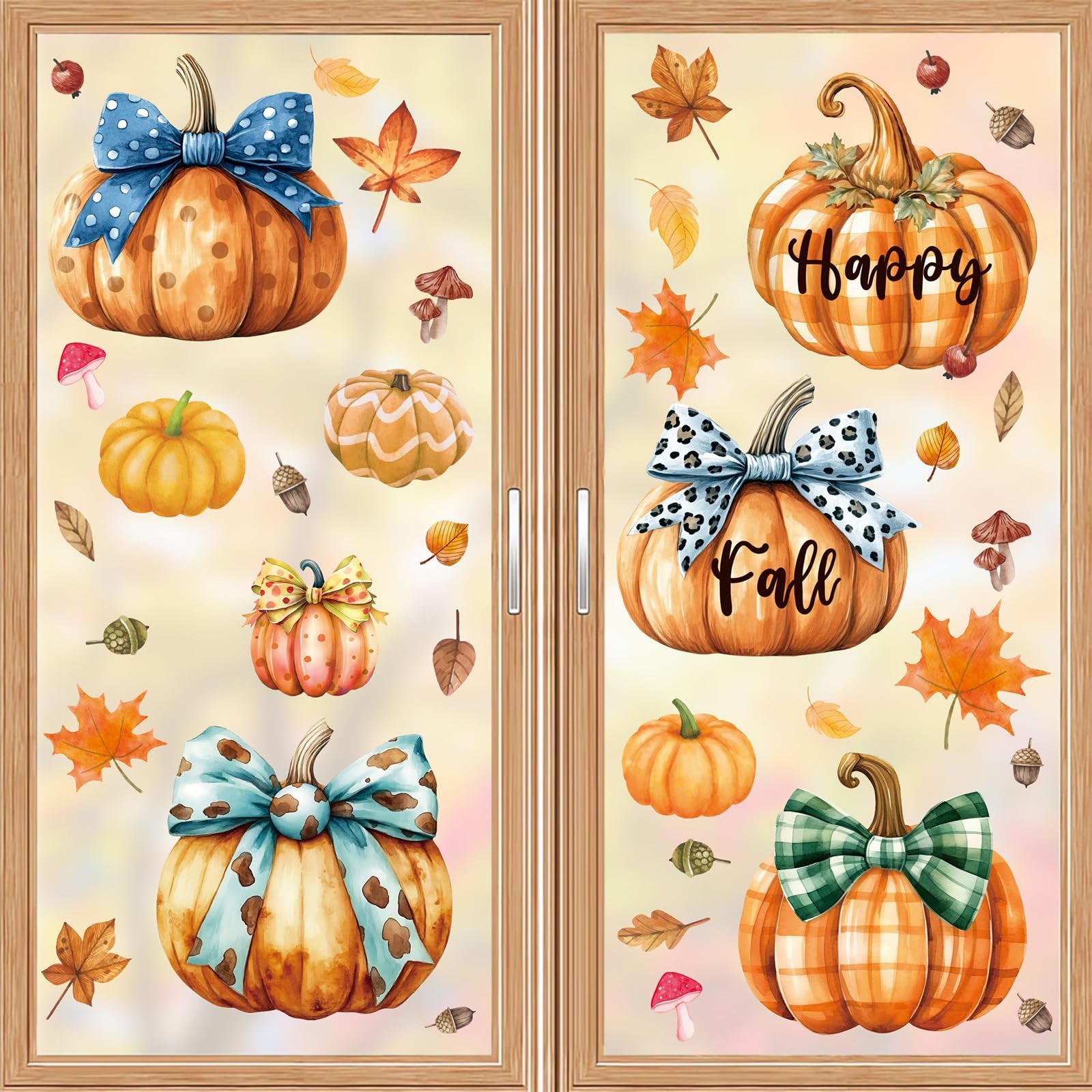 Ausril Happy Fall Window Clings,Maple Leaves Pumpkins Wall Decals,Fall Pumpkin Window Stickers,Autumn Harvest Decals for Glass,H