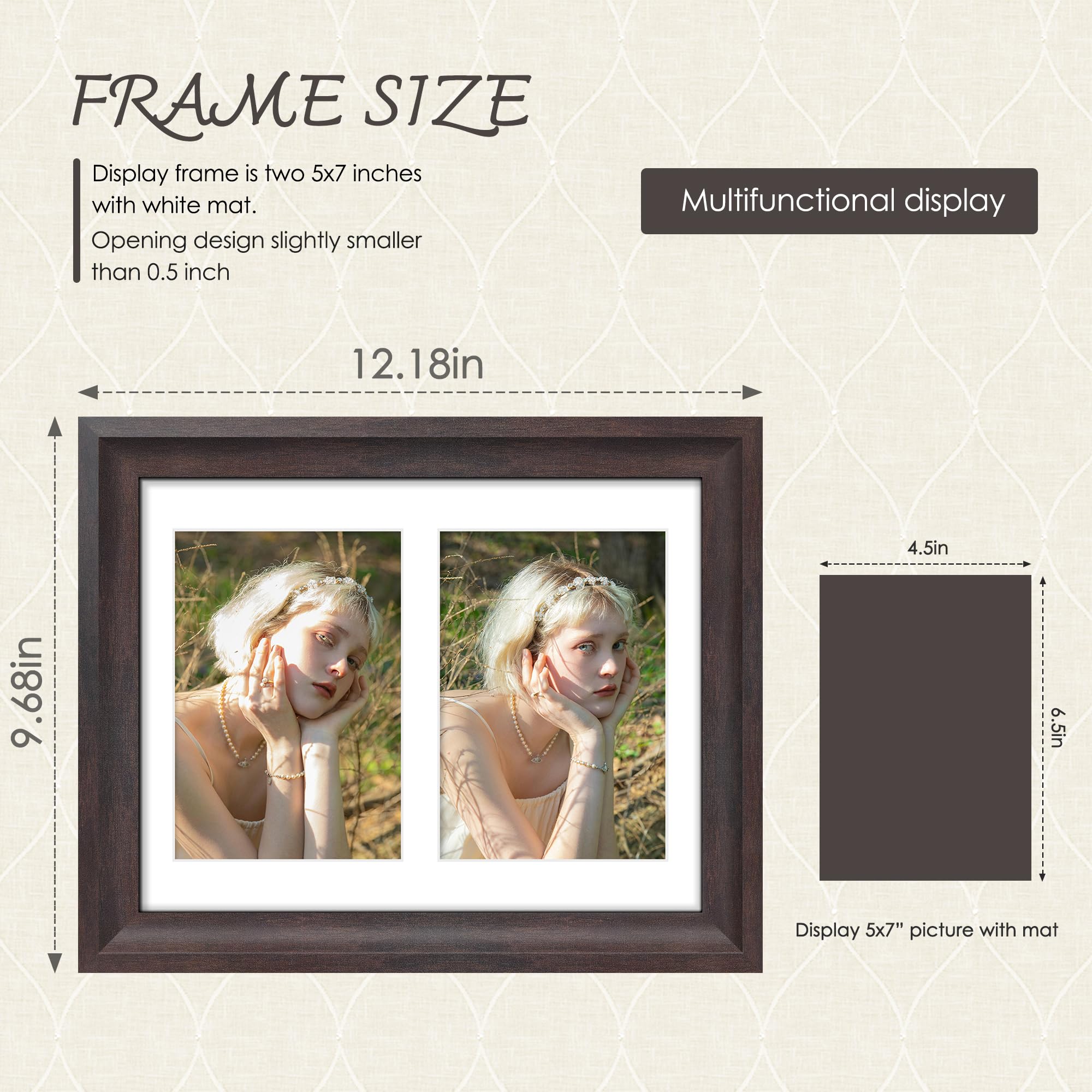DUENPY 8.5x11 Picture Frame 5x7 Collage Picture Frame Displays Double 5x7 inch Photos or 8.5x11 Certificate (Without Mat) Wall D