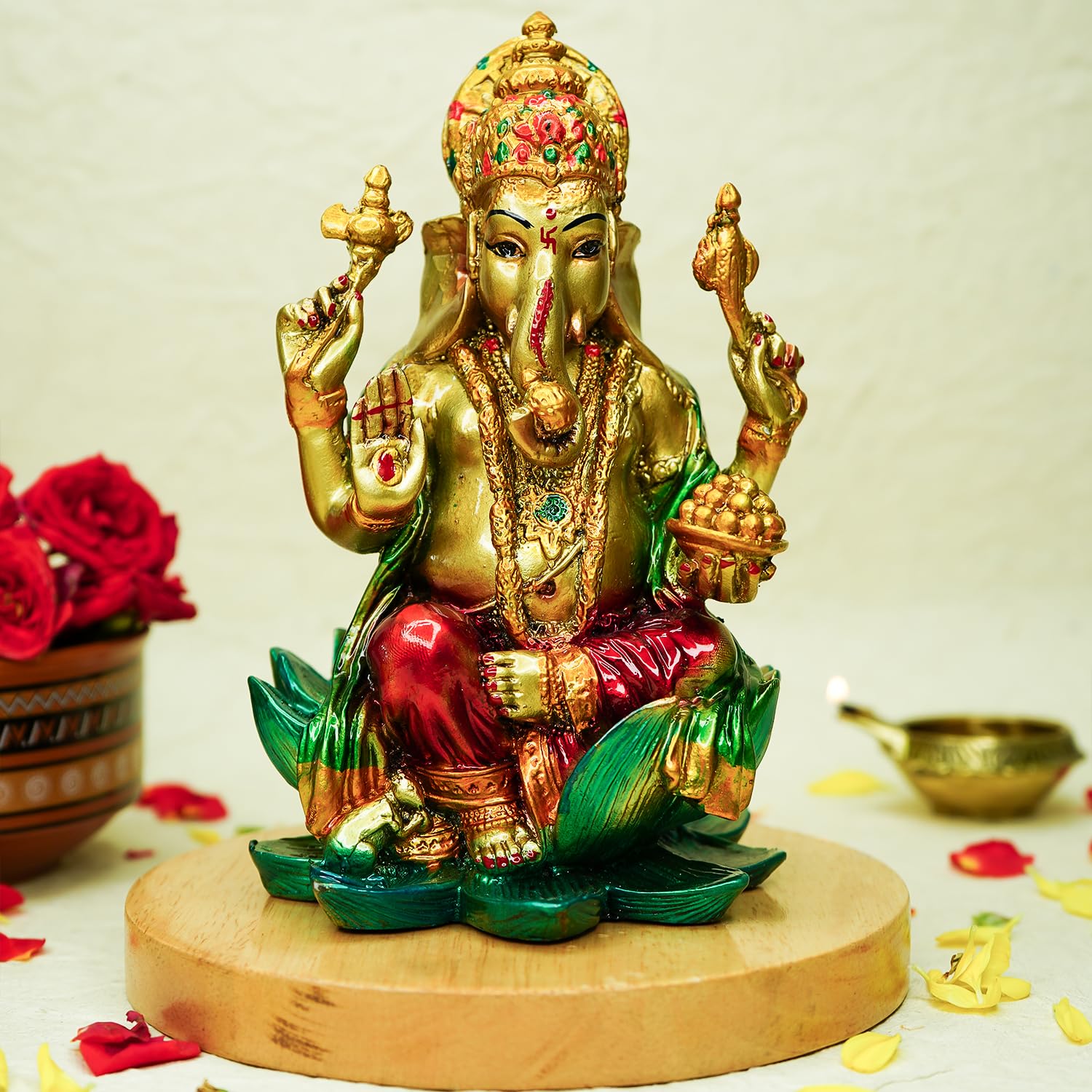 Ekhasa Ganesha Idol For Puja (6 Inch) | Marble Dust Ganesh Murti For Pooja Room, Home Decor, Office Desk | Colorful Resin Vinaya